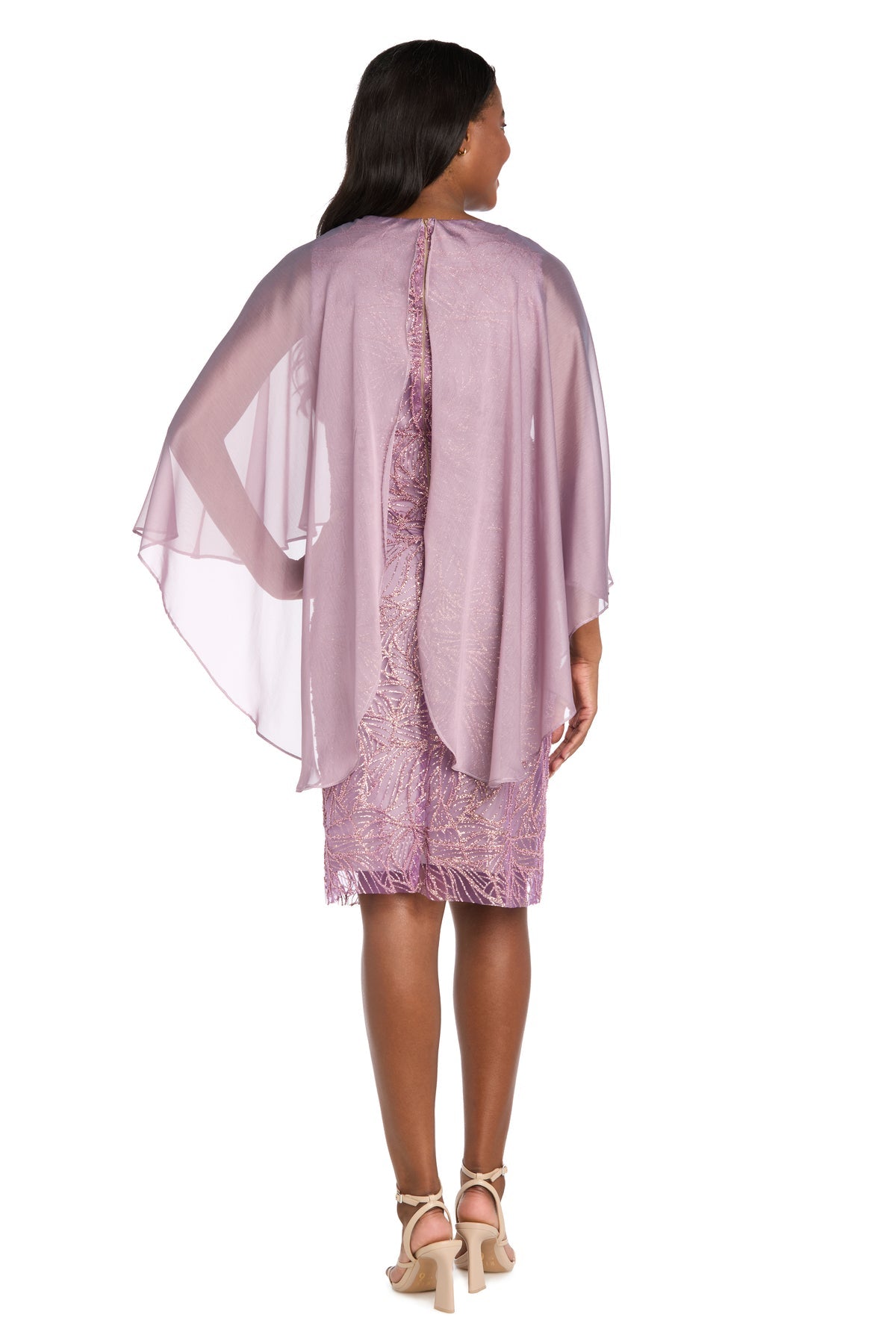 Jewel Knee-Length Chiffon Cape Cocktail Sheath Dress - R&M Richards 4470P