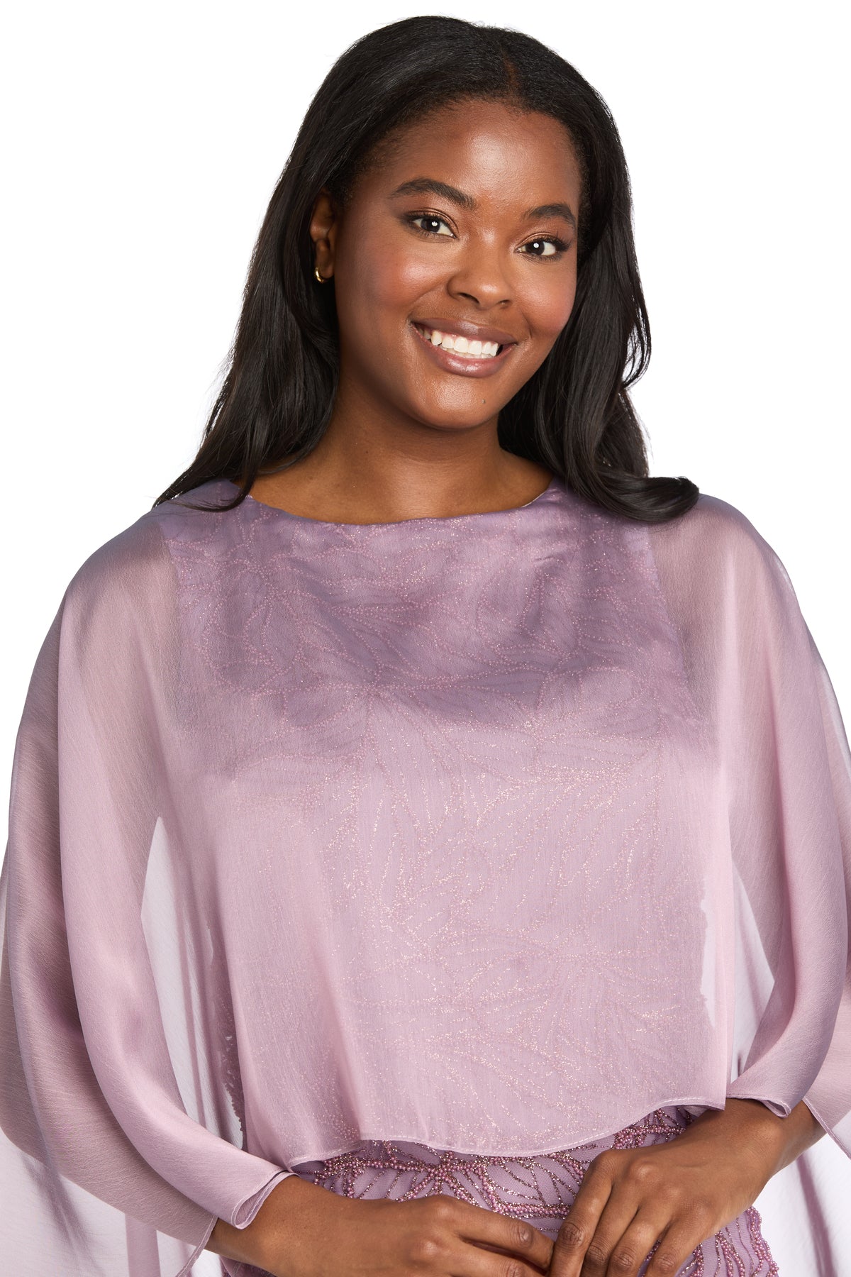 Jewel Knee-Length Chiffon Cape Cocktail Sheath Dress - R&M Richards 4470P