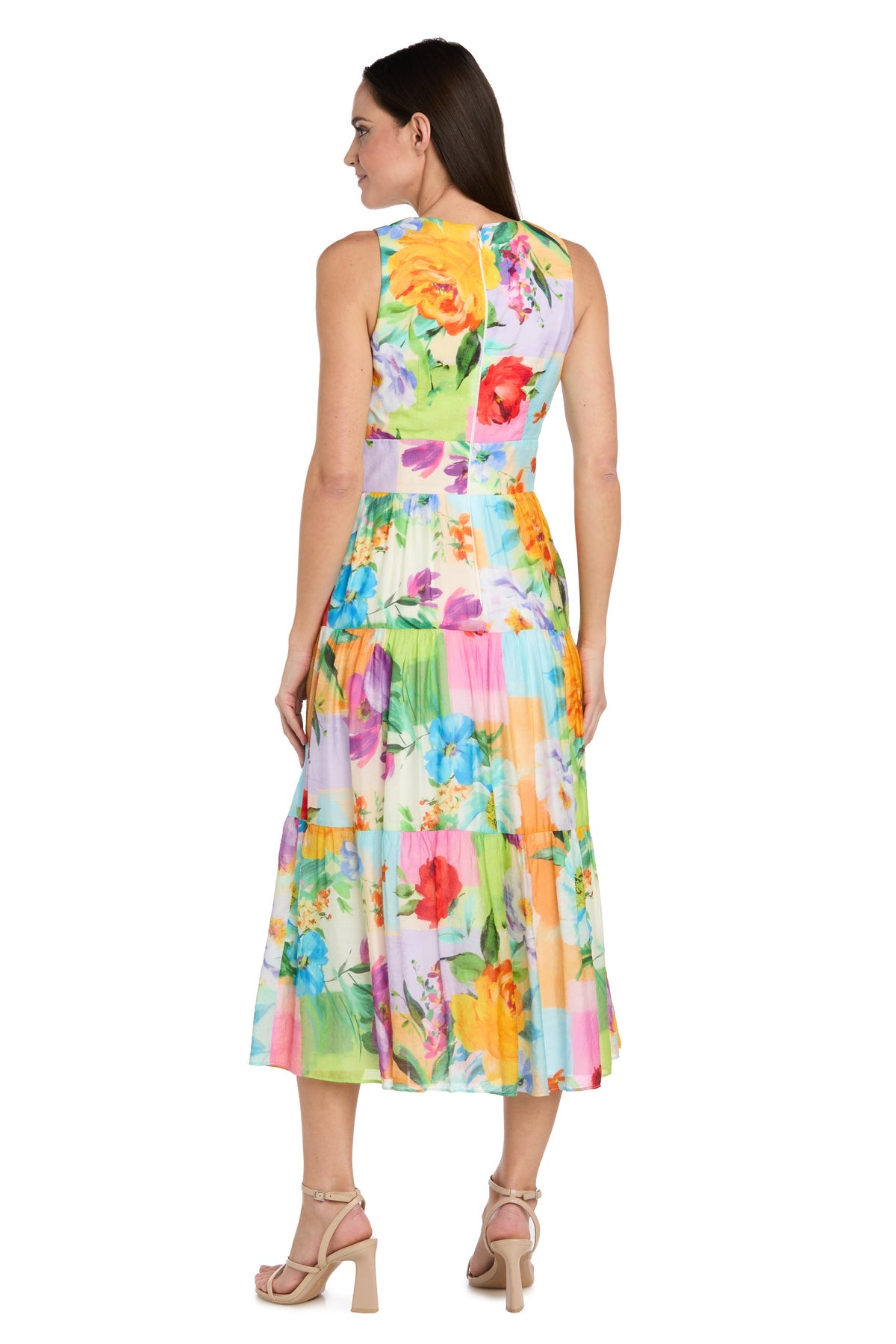 Cocktail Dresses Tea Length Floral Print Cocktail Formal Dress R&M Richards 4480 Ivory/Multi