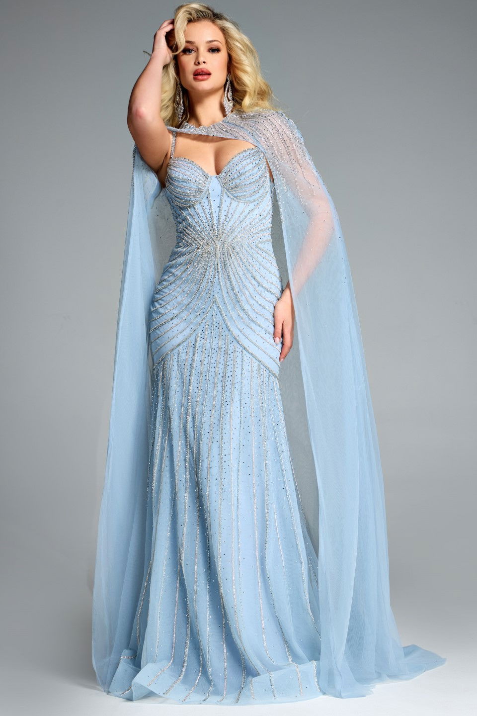 Formal Dresses Mermaid Long Prom Beaded Formal Dress Jovani 44840 Light Blue