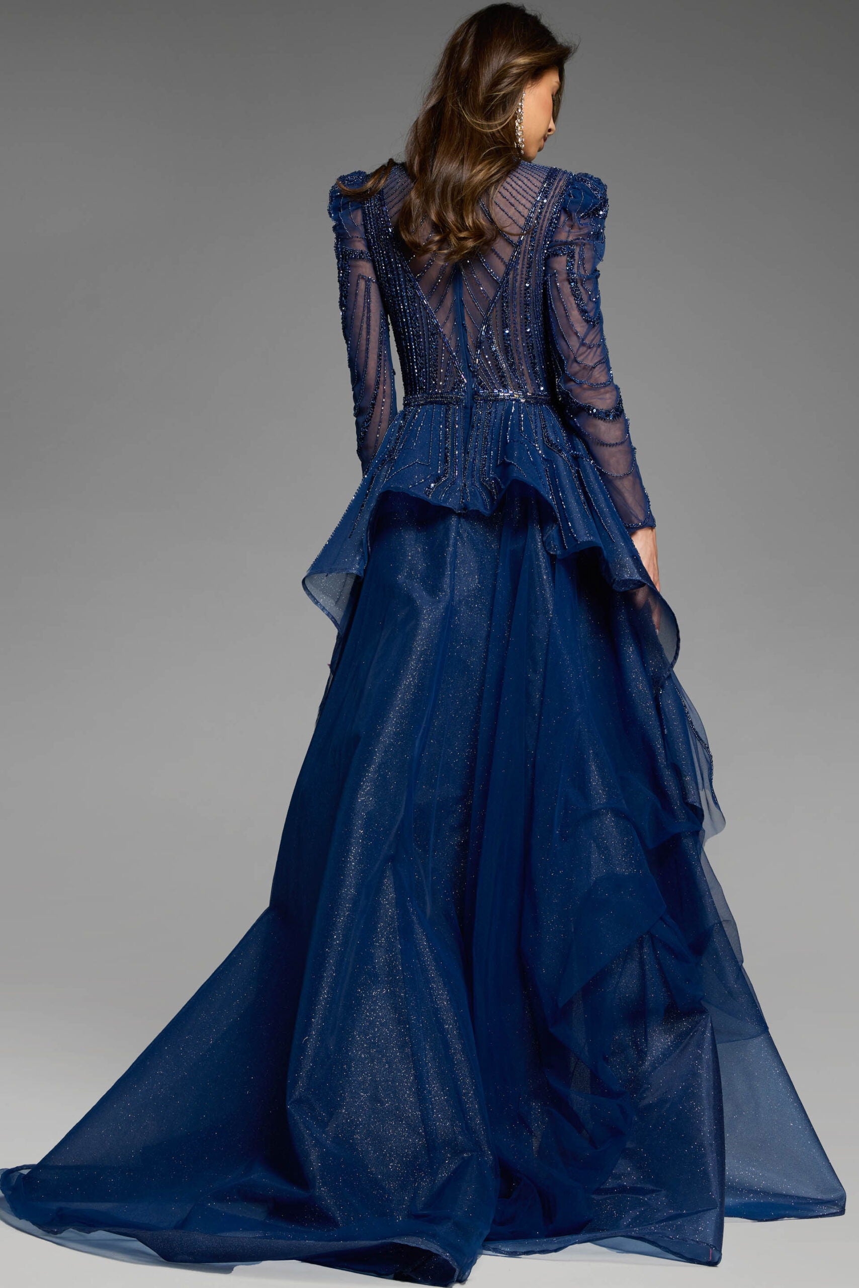 Formal Dresses Evening Long Sleeve Beaded Formal Prom Dress Jovani 44841 Navy