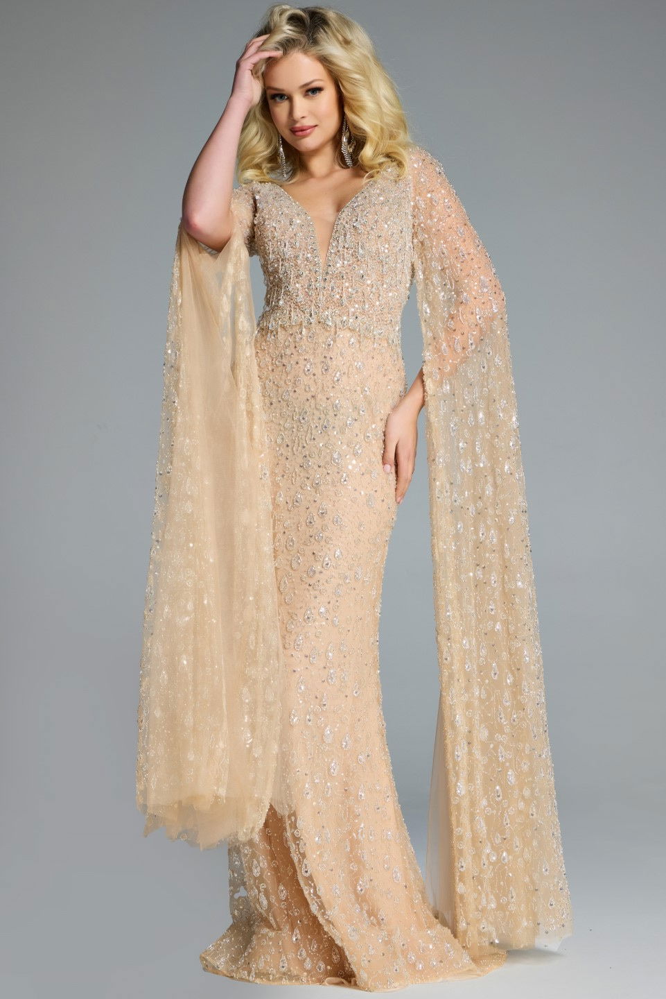 Mother of the Bride Dresses Long Sleeve Formal Cape Mother of the Bride Dress Jovani 44844 Champagne