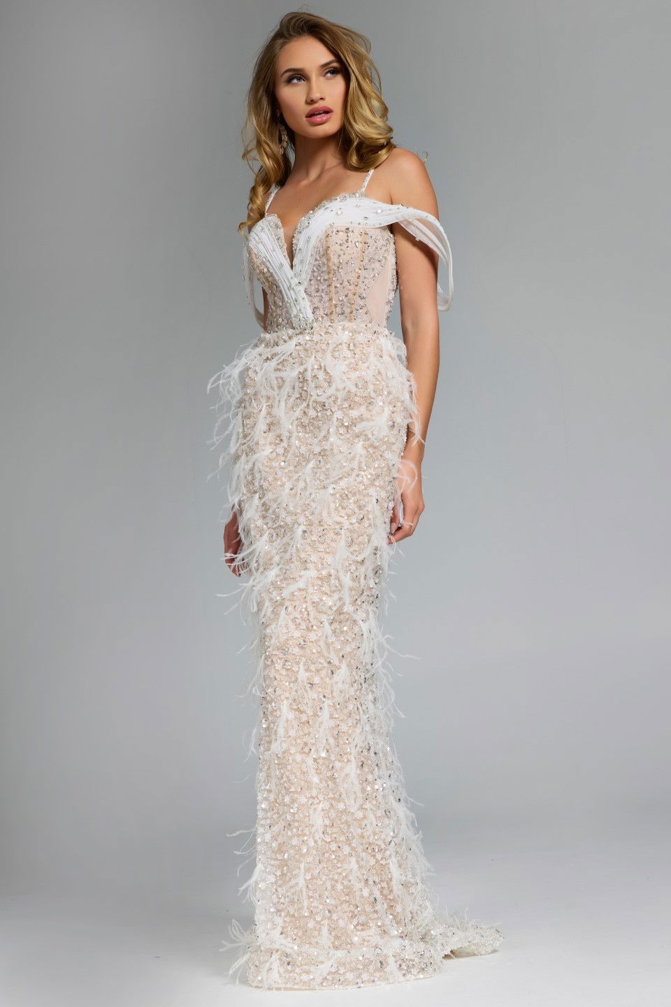 Prom Dresses Fitted Evening Long Formal Beaded Prom Dress Jovani 44848 White