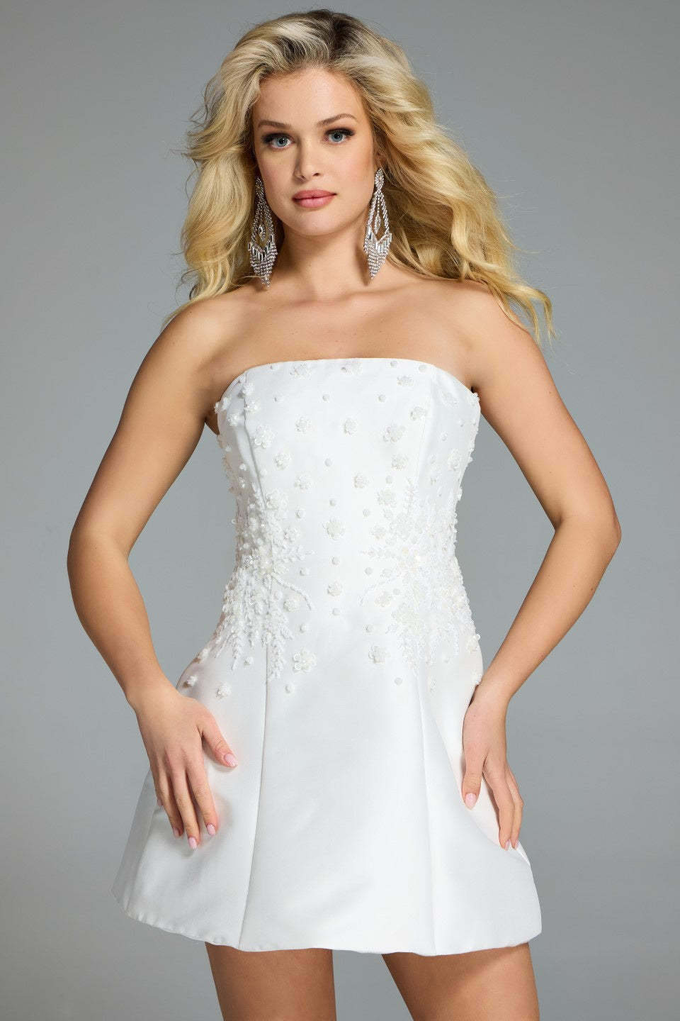 Strapless Mini Crepe Cocktail A-Line Dress Jovani 44855