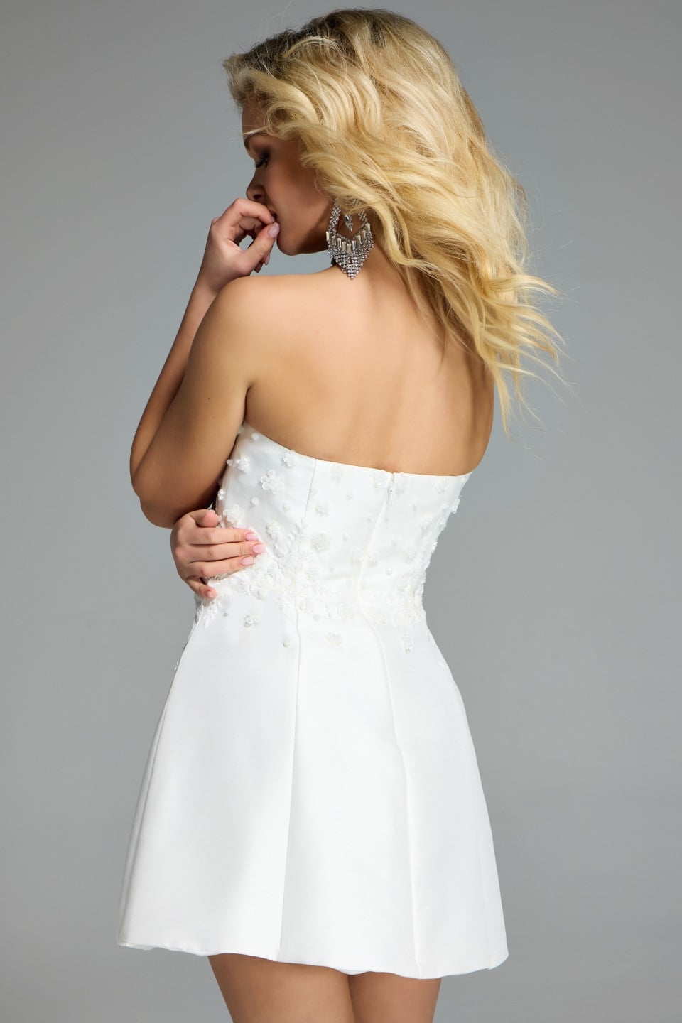 Strapless Mini Crepe Cocktail A-Line Dress Jovani 44855