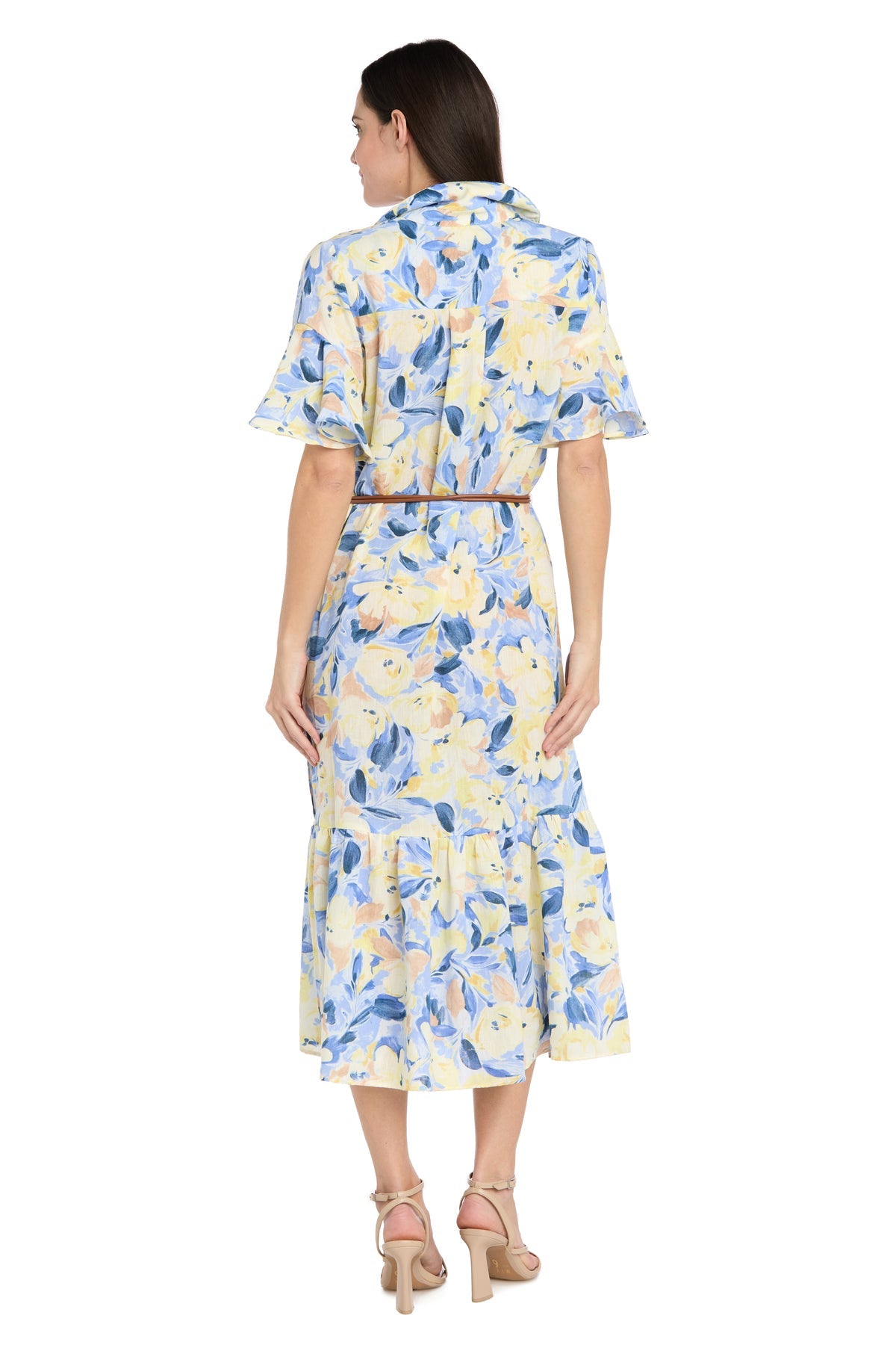 Cocktail Dresses Midi Cocktail Formal Floral Print Dress R&M Richards 4485 Blue/Multi