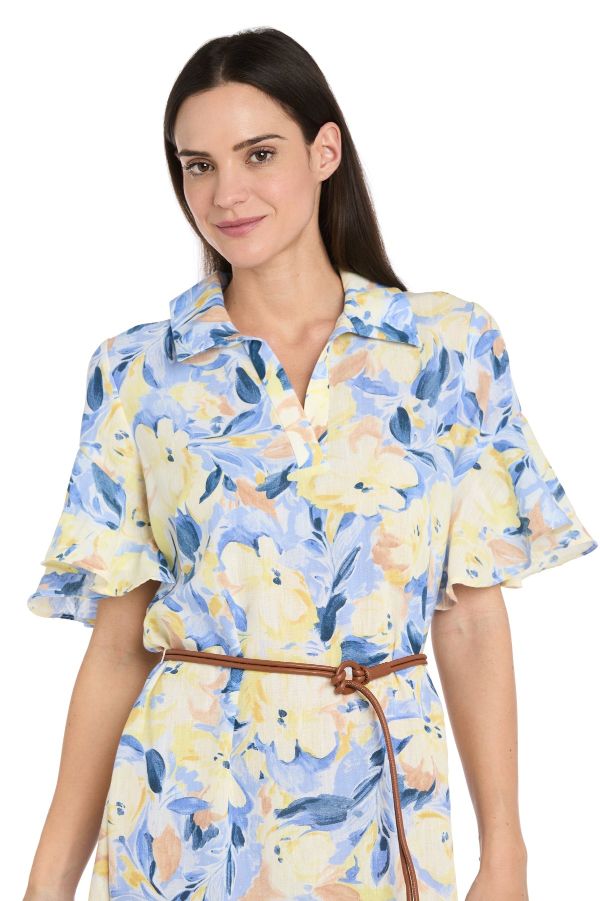 Cocktail Dresses Midi Cocktail Formal Floral Print Dress R&M Richards 4485 Blue/Multi