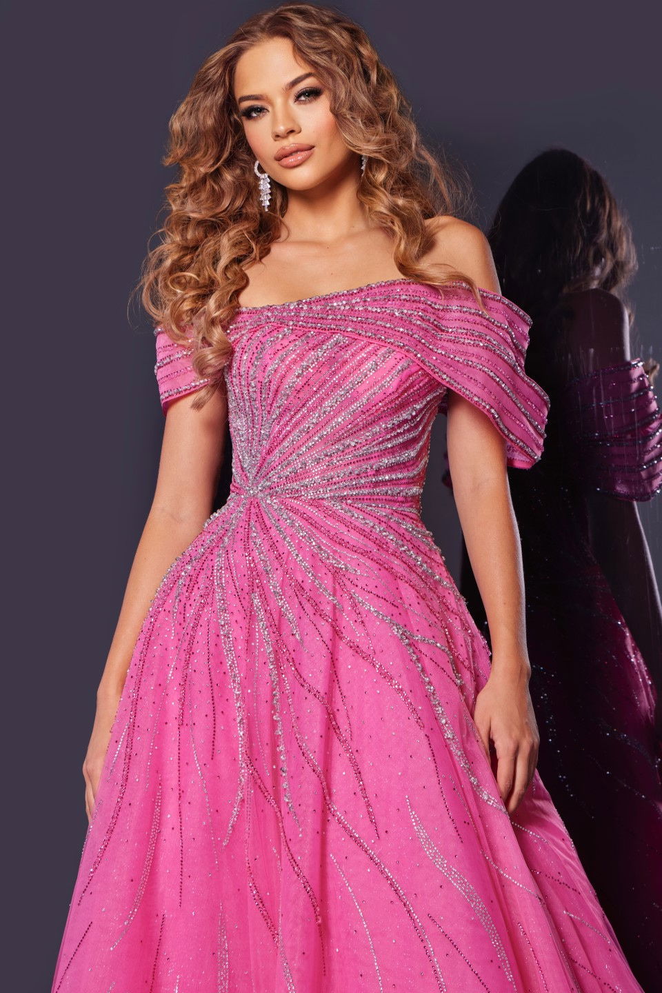 Prom Dresses Beaded Long Formal Glitter A Line Prom Dress Jovani 45067 Fuchsia