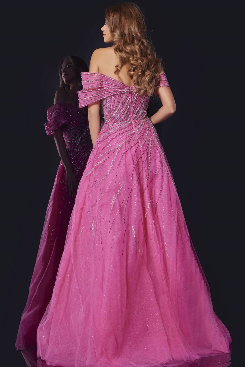 Prom Dresses Beaded Long Formal Glitter A Line Prom Dress Jovani 45067 Fuchsia