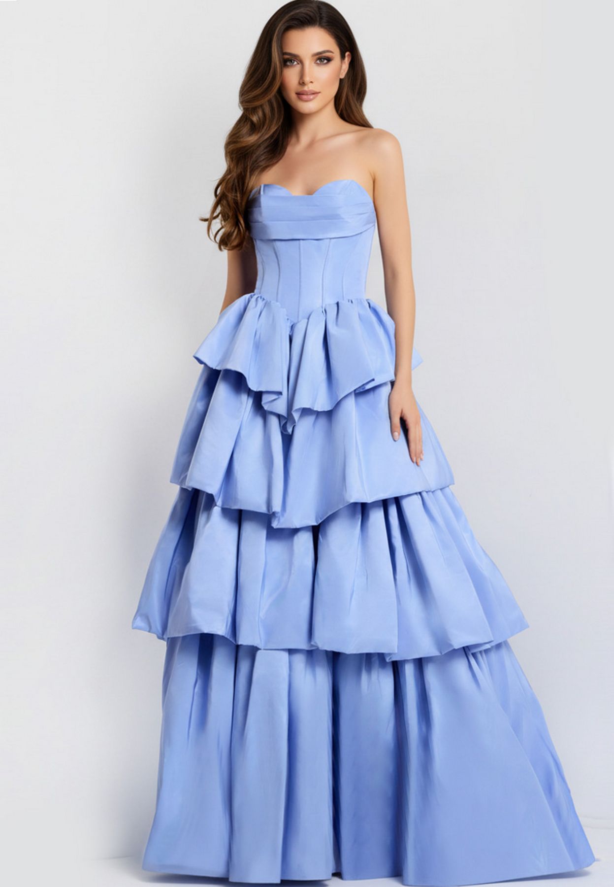 Prom Dresses Ruffle Long Formal Ball Gown Corset Prom Dress Perriwinkle