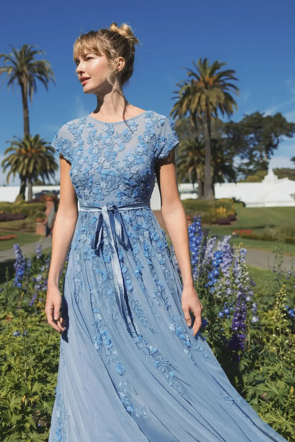 Formal Dresses A Line Floral Long Evening Formal Dress Sky Blue