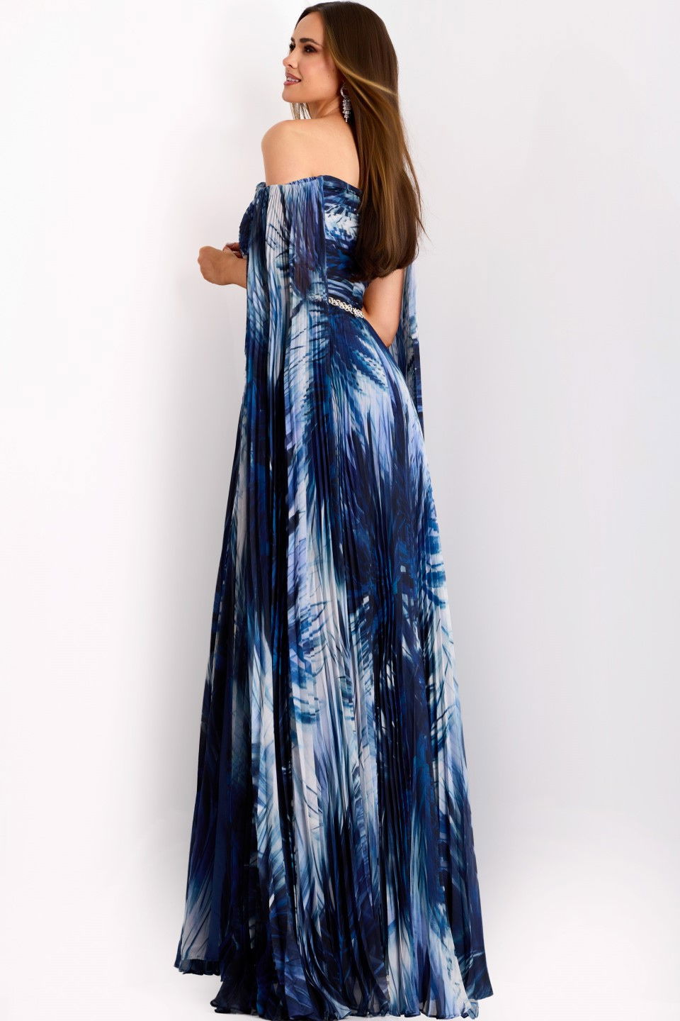 Formal Dresses Long A Line Pleated Formal Dress Jovani 45277 Print