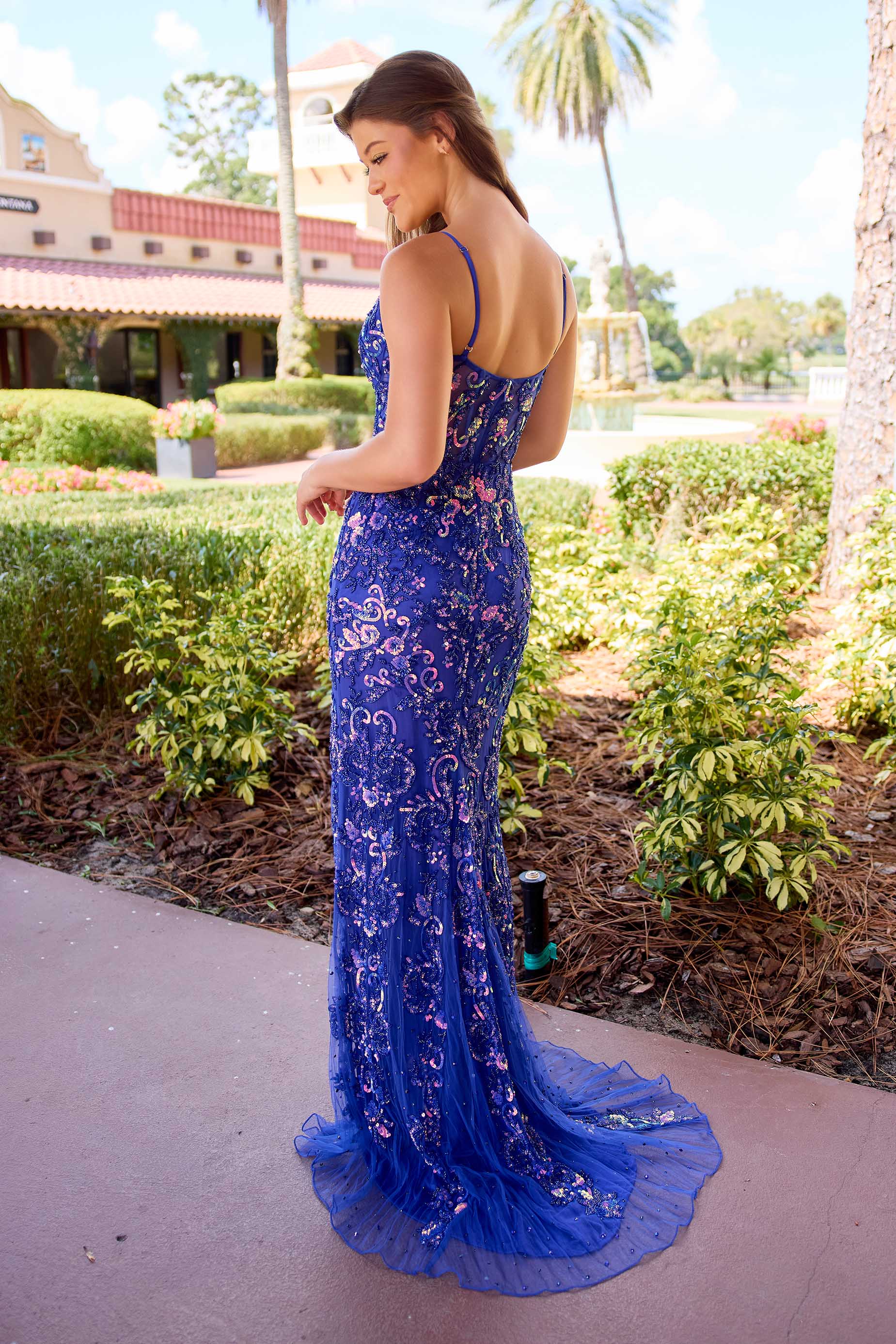 Prom Dresses Corset Long Formal Beaded Prom Dress Royal Blue