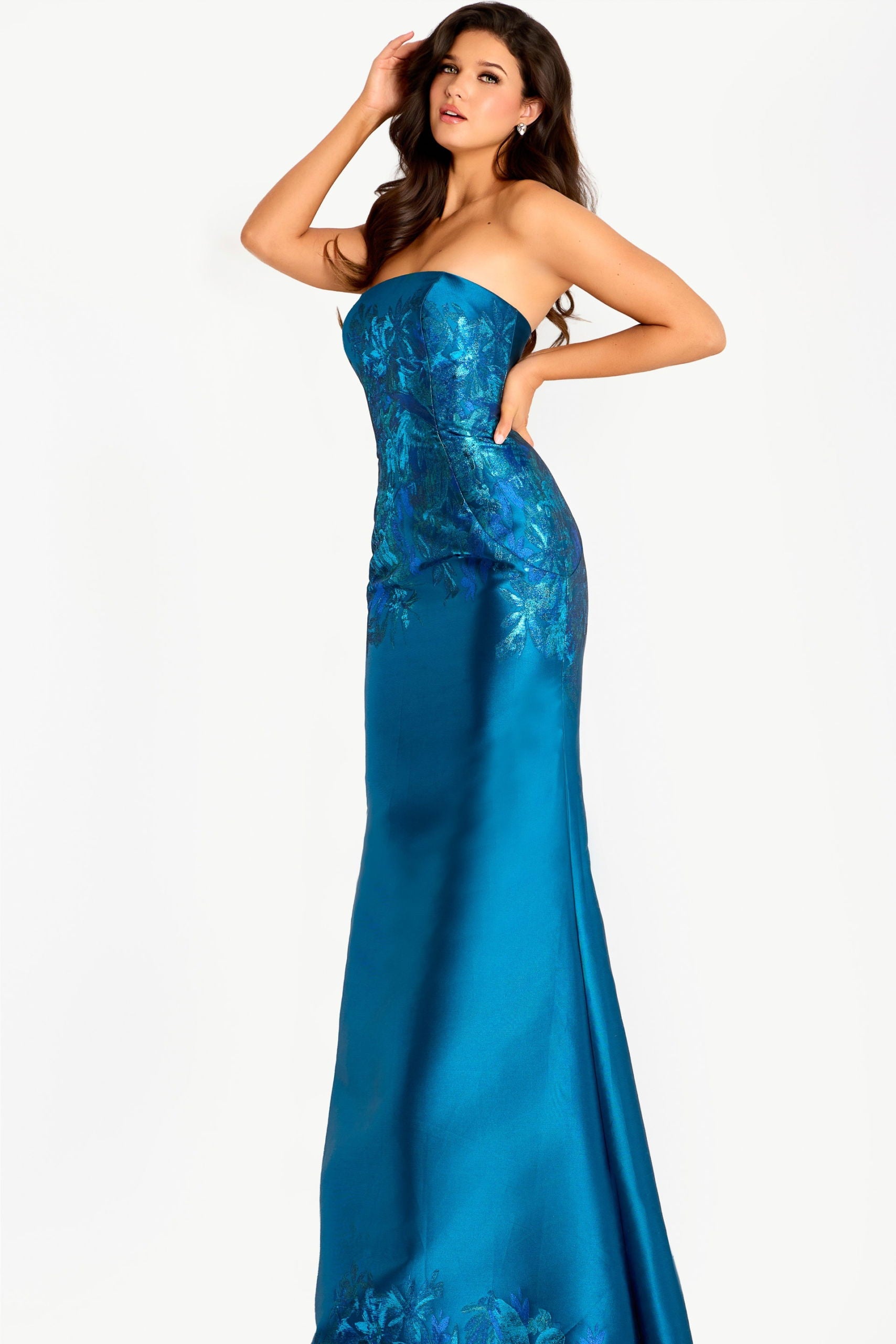 Prom Dresses Long Formal Floral Applique Mermaid Evening Dress Jovani 45577 Blue