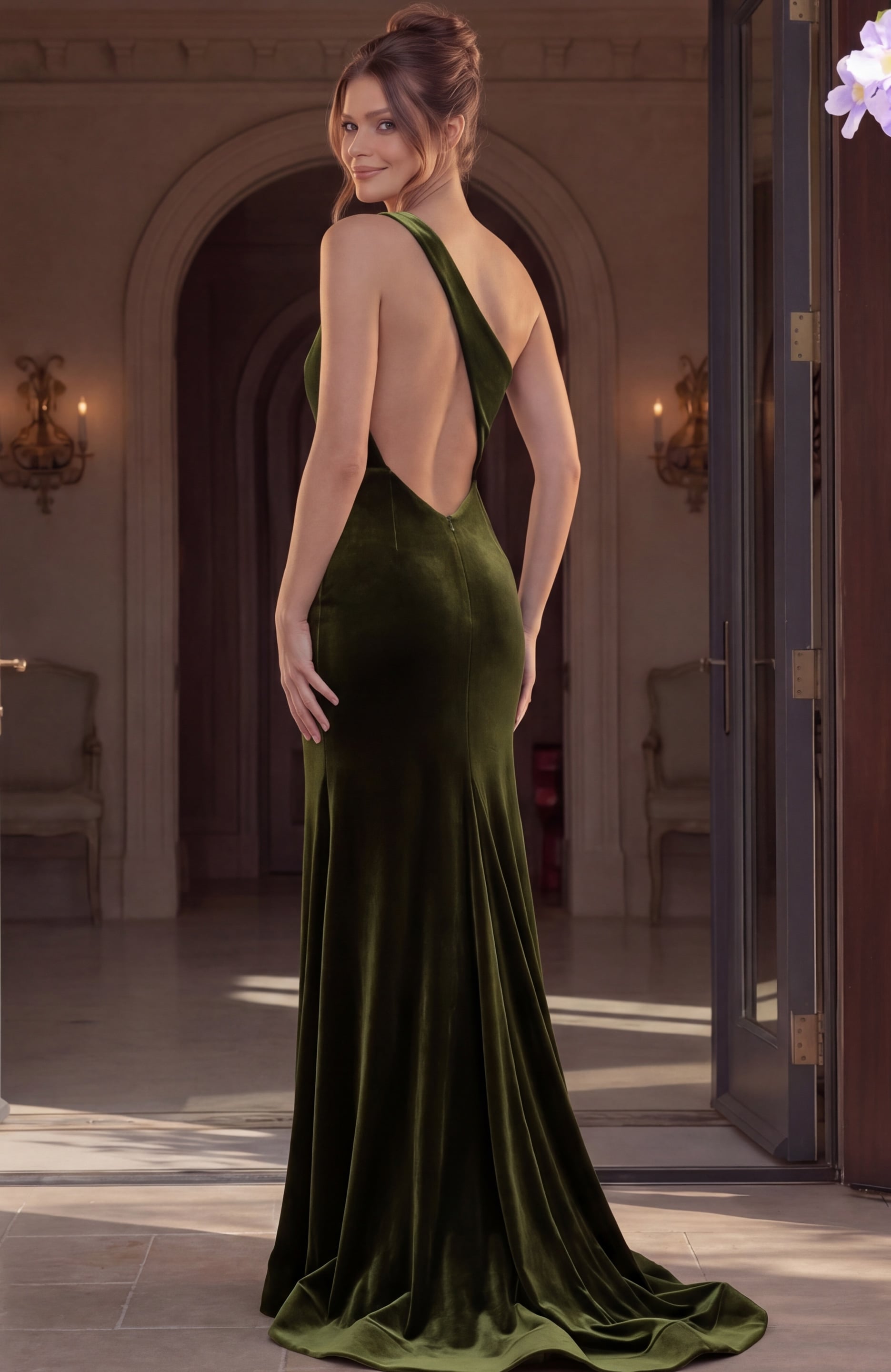 One-Shoulder Floor-Length Velvet Evening Sheath Jovani 45628