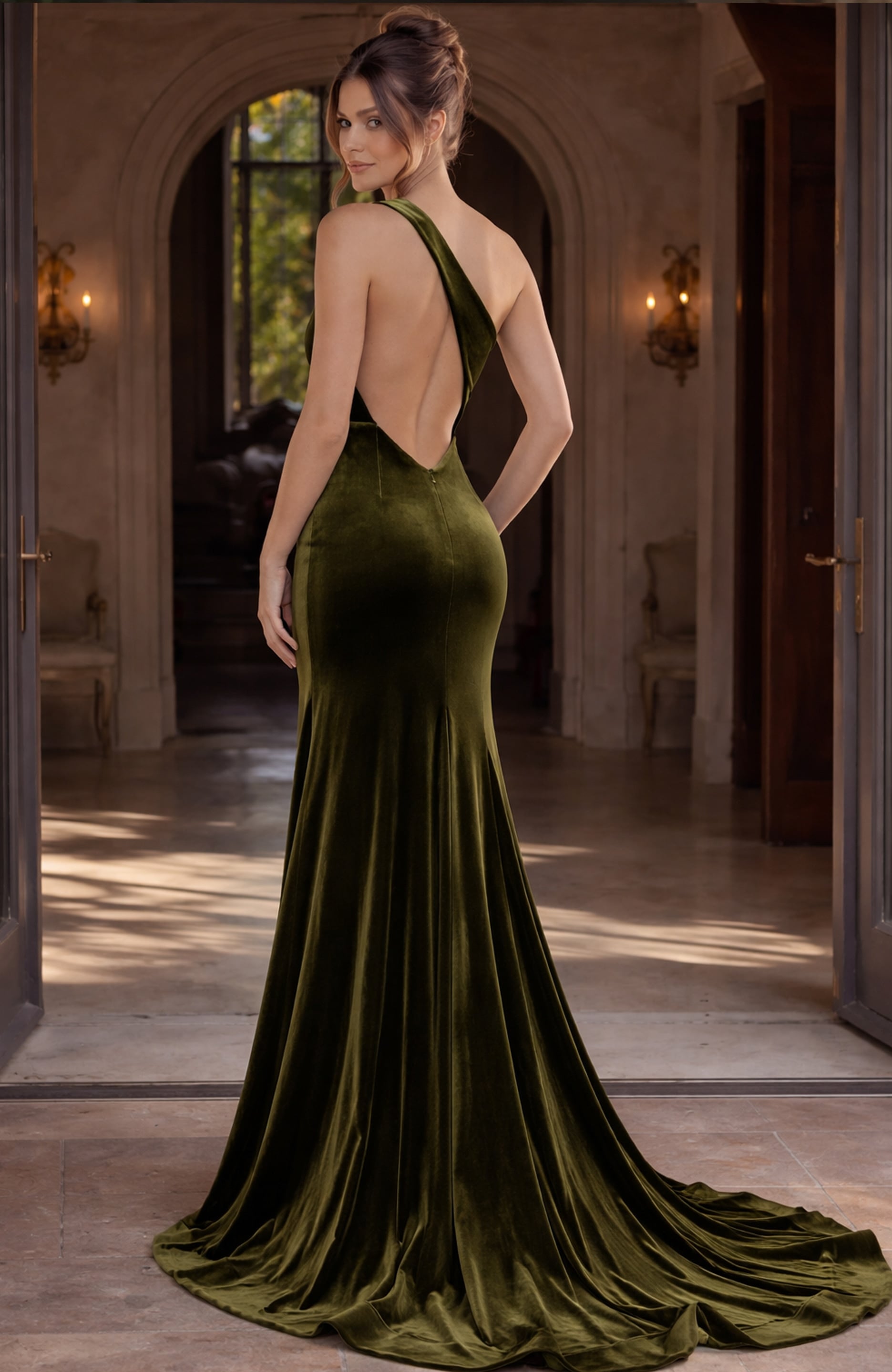 One-Shoulder Floor-Length Velvet Evening Sheath Jovani 45628