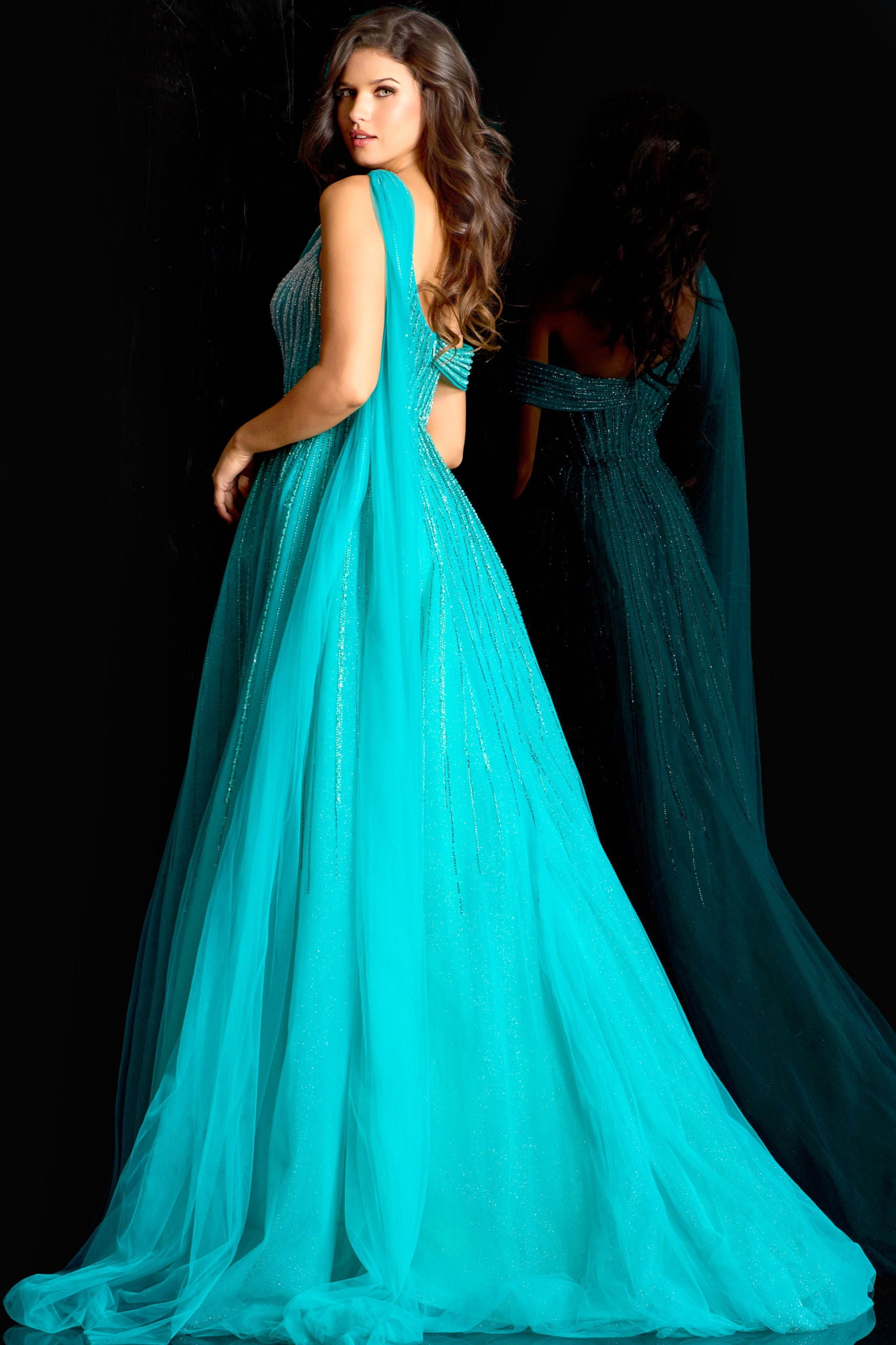 Formal Dresses Long Glitter A Line Formal Prom Dress Jovani 45645 Peacock