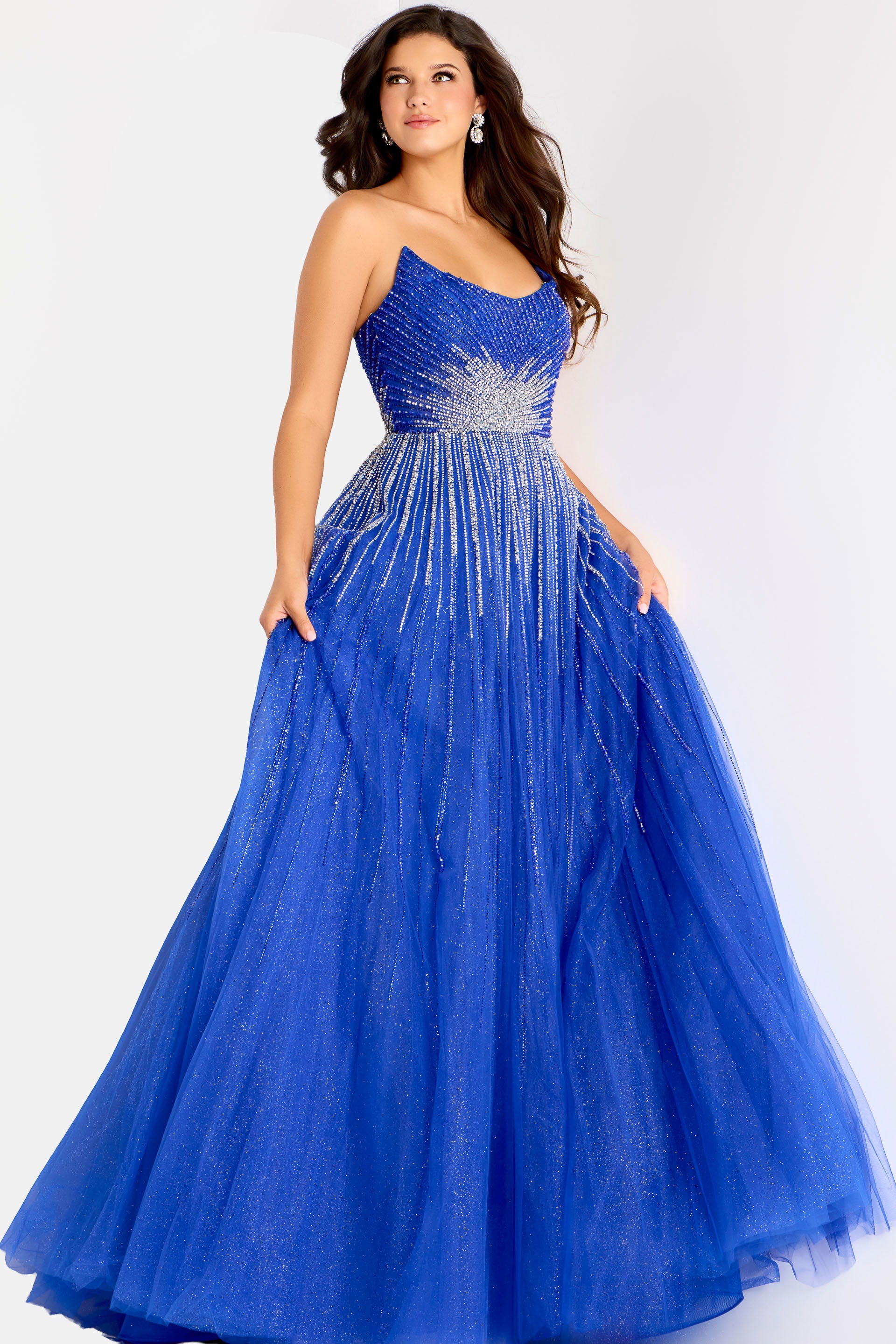Prom Dresses Long Formal Beaded Prom A Line Dress Jovani 45649 Blue
