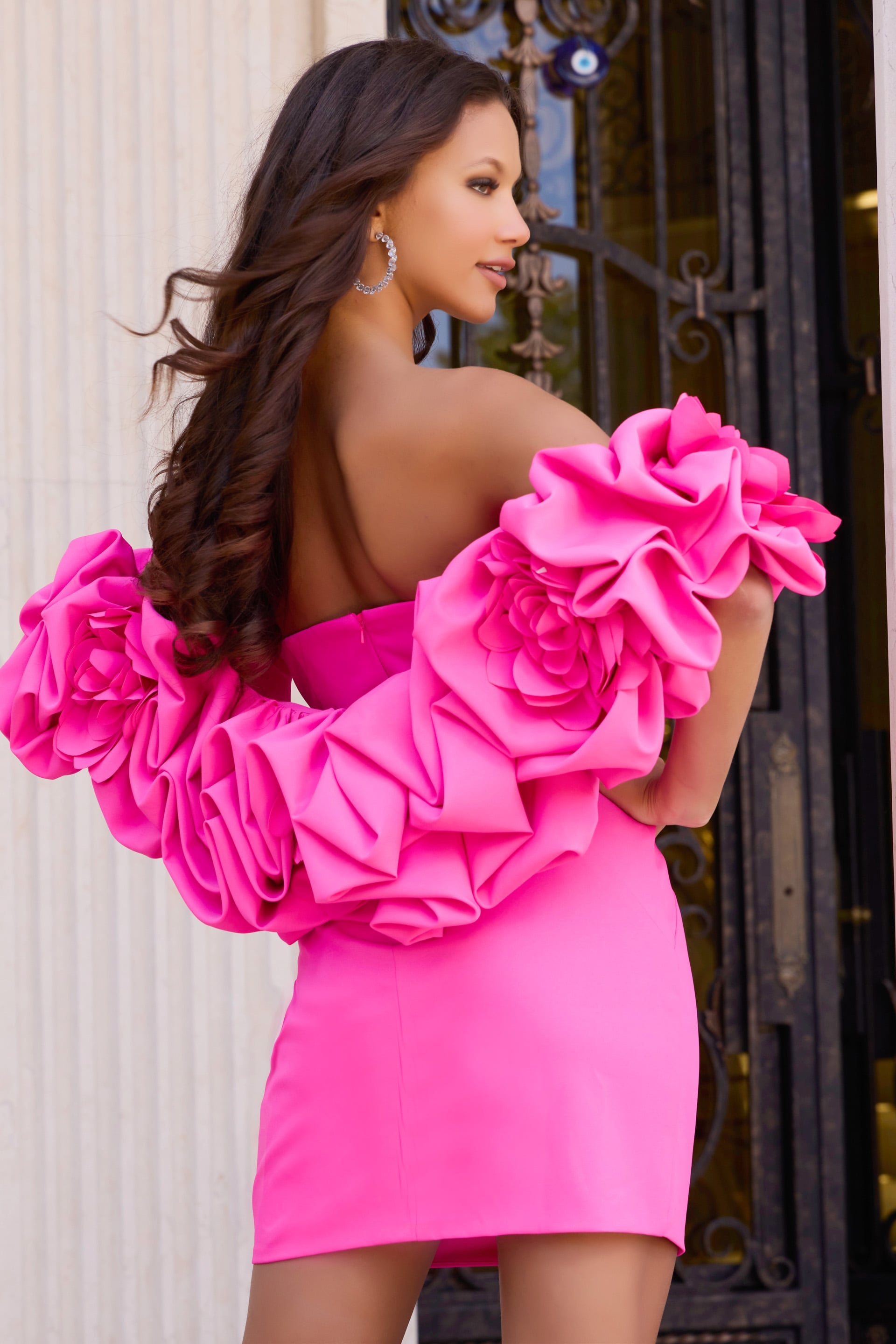 Strapless Curved Neck Mini Satin Cocktail Bodycon Jovani 45652