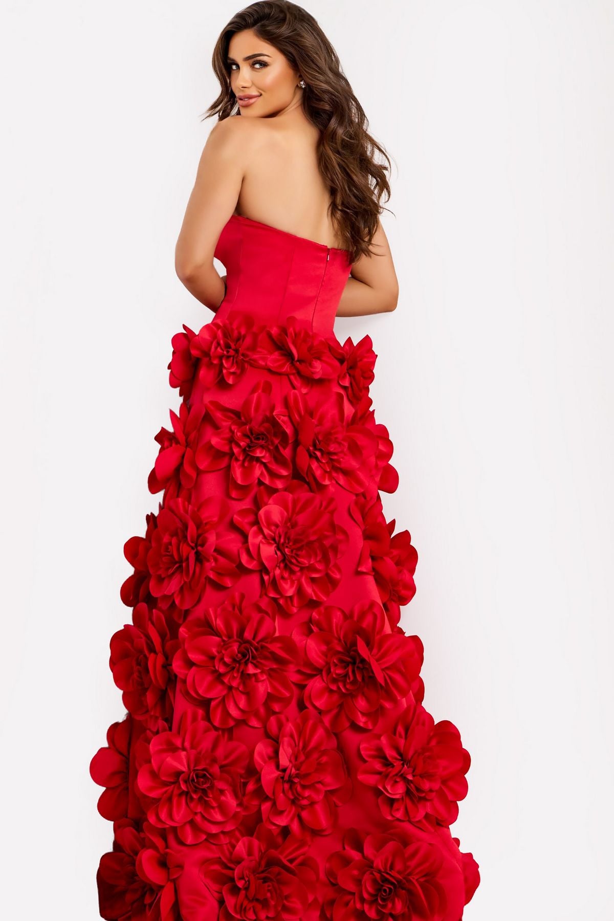 Prom Dresses Long Formal 3D Floral Applique A Line Prom Dress Red