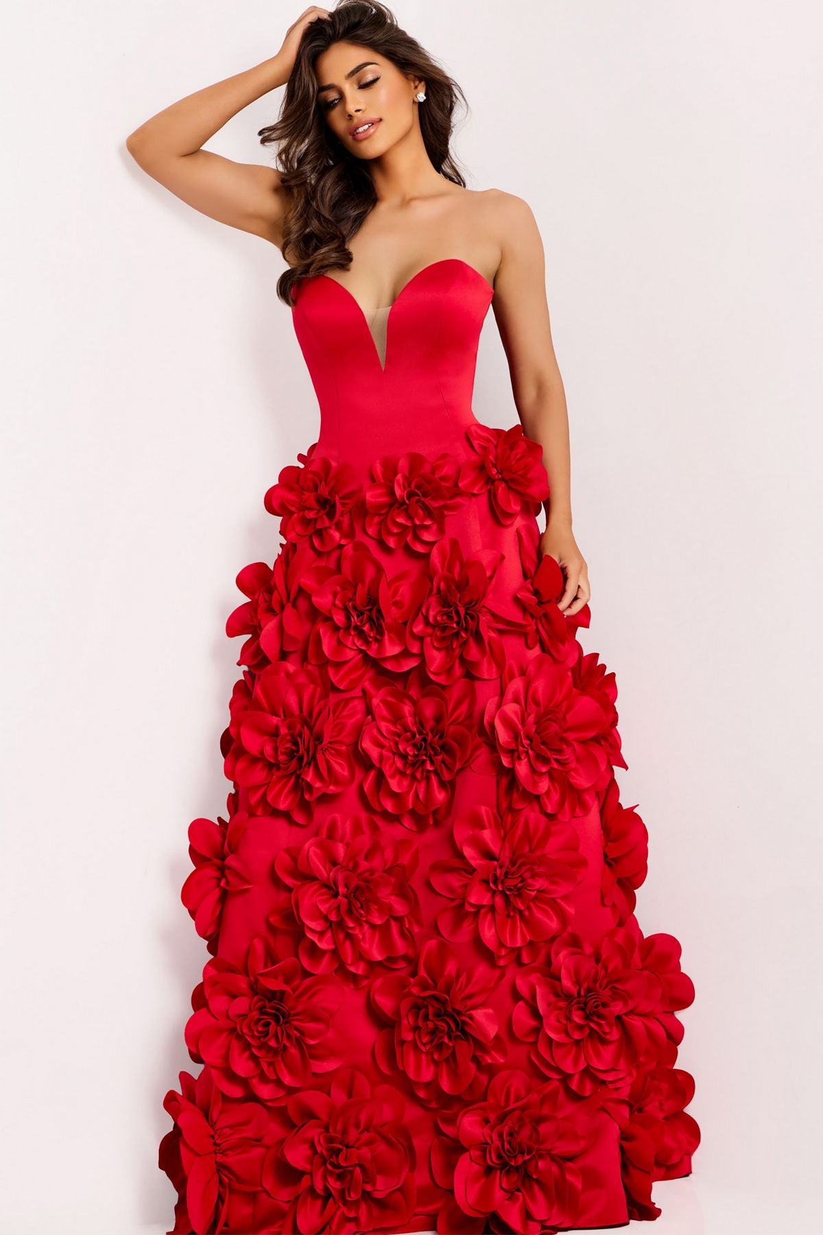 Prom Dresses Long Formal 3D Floral Applique A Line Prom Dress Red