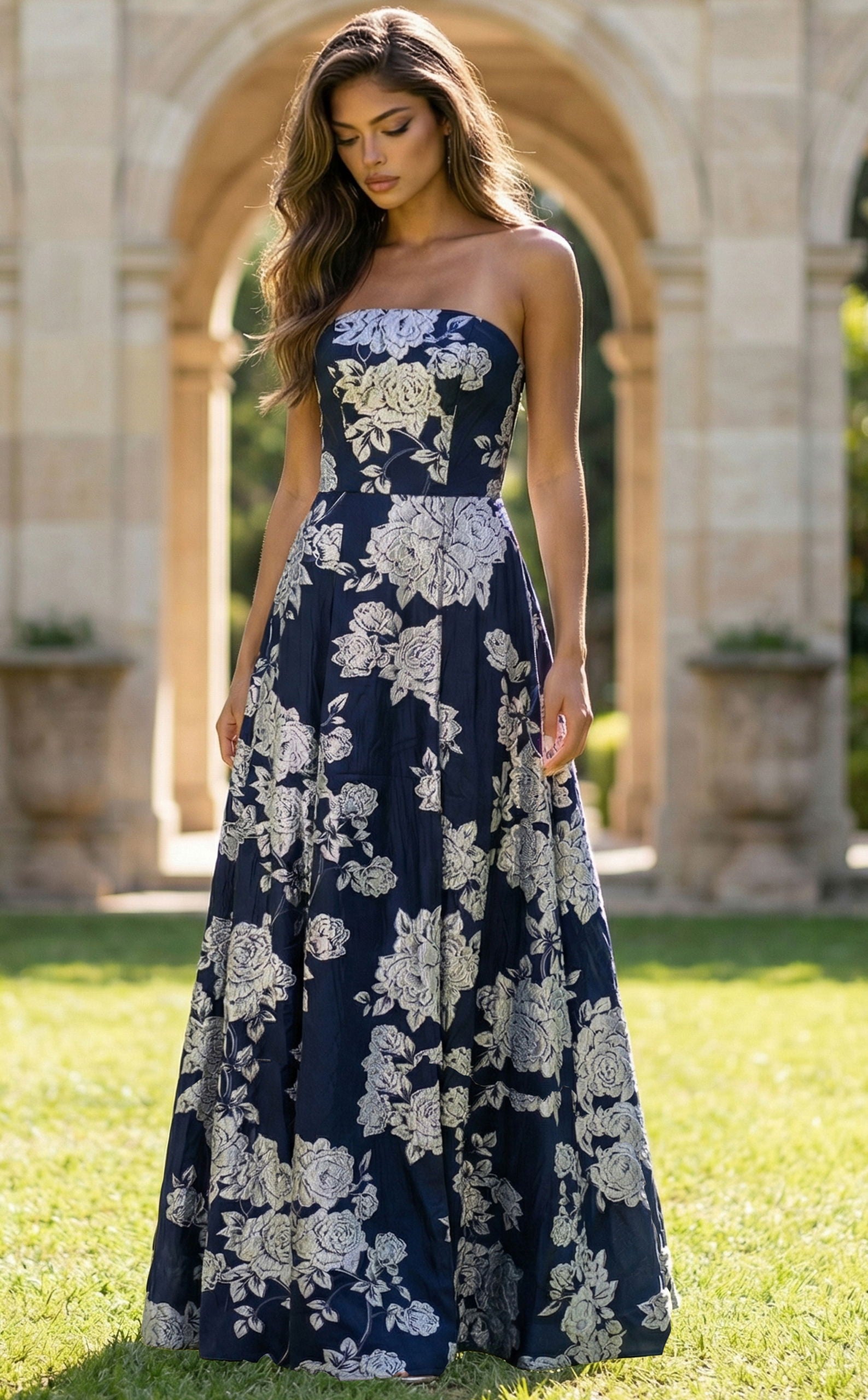 Prom Dresses Long Formal pleated Slit Prom Dress Jovani 45721 Navy