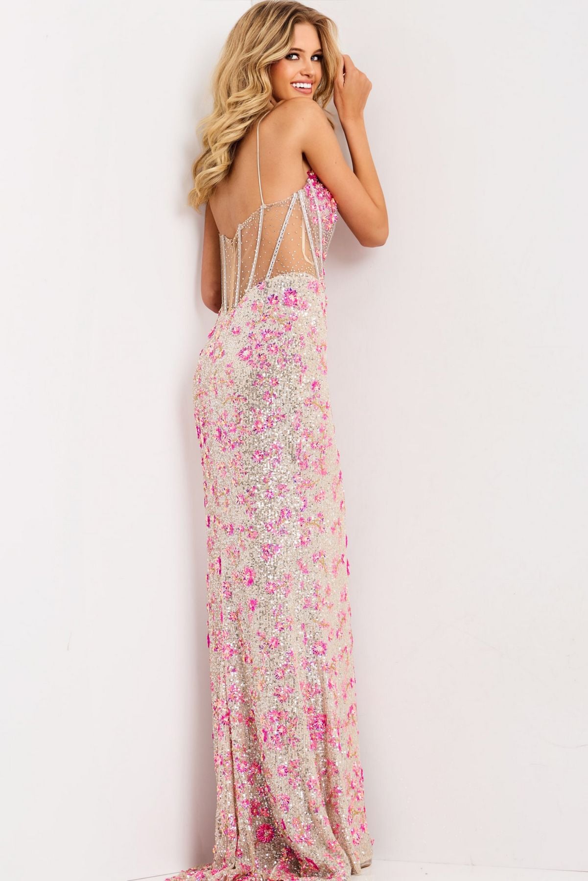 Prom Dresses Long Formal Mermaid Corset Beaded Prom Dress Silver/Fuchsia