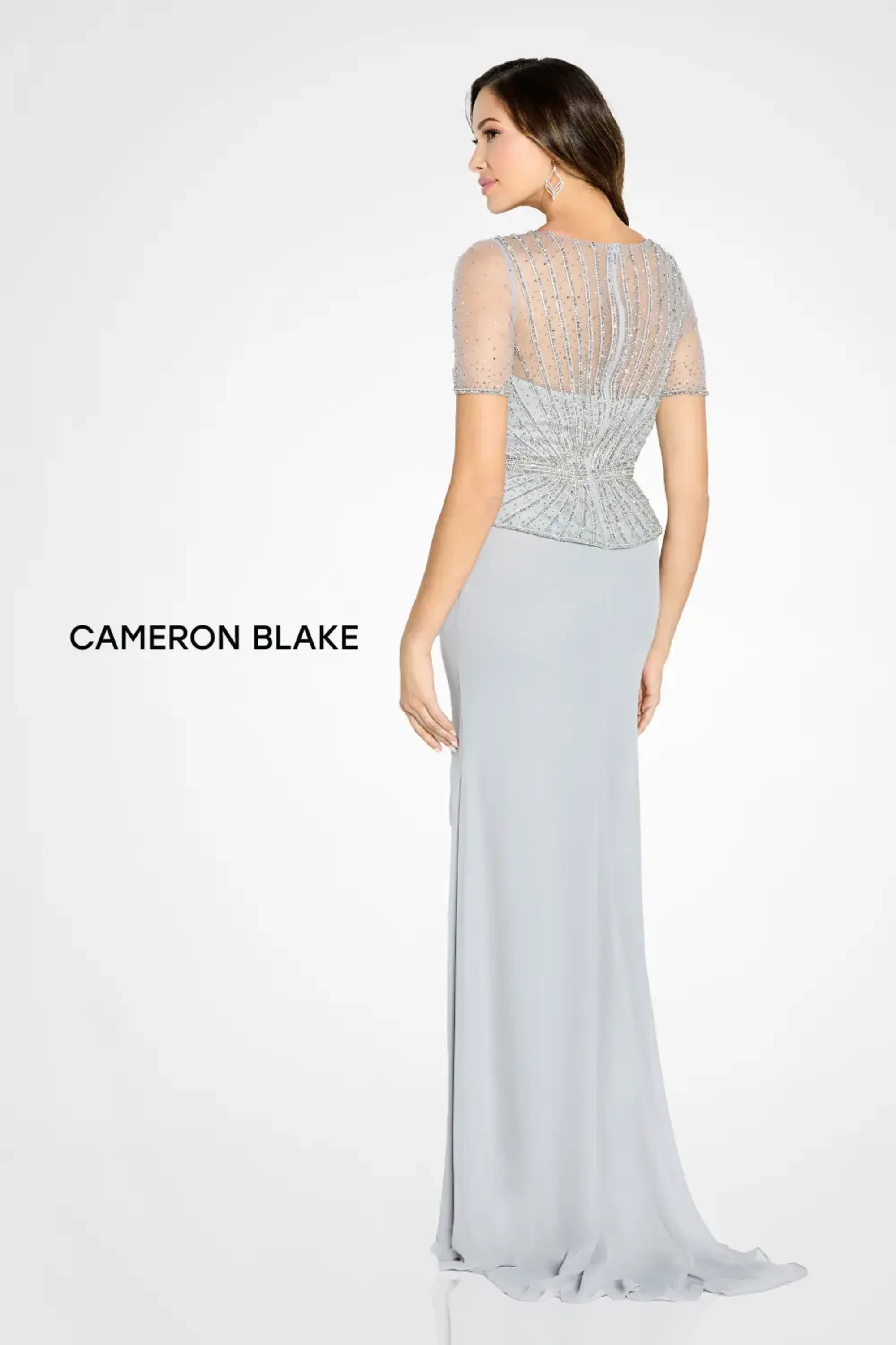 Mother of the Bride Dresses Long Formal Beaded Peplum Mother of the Bride Dress Silver