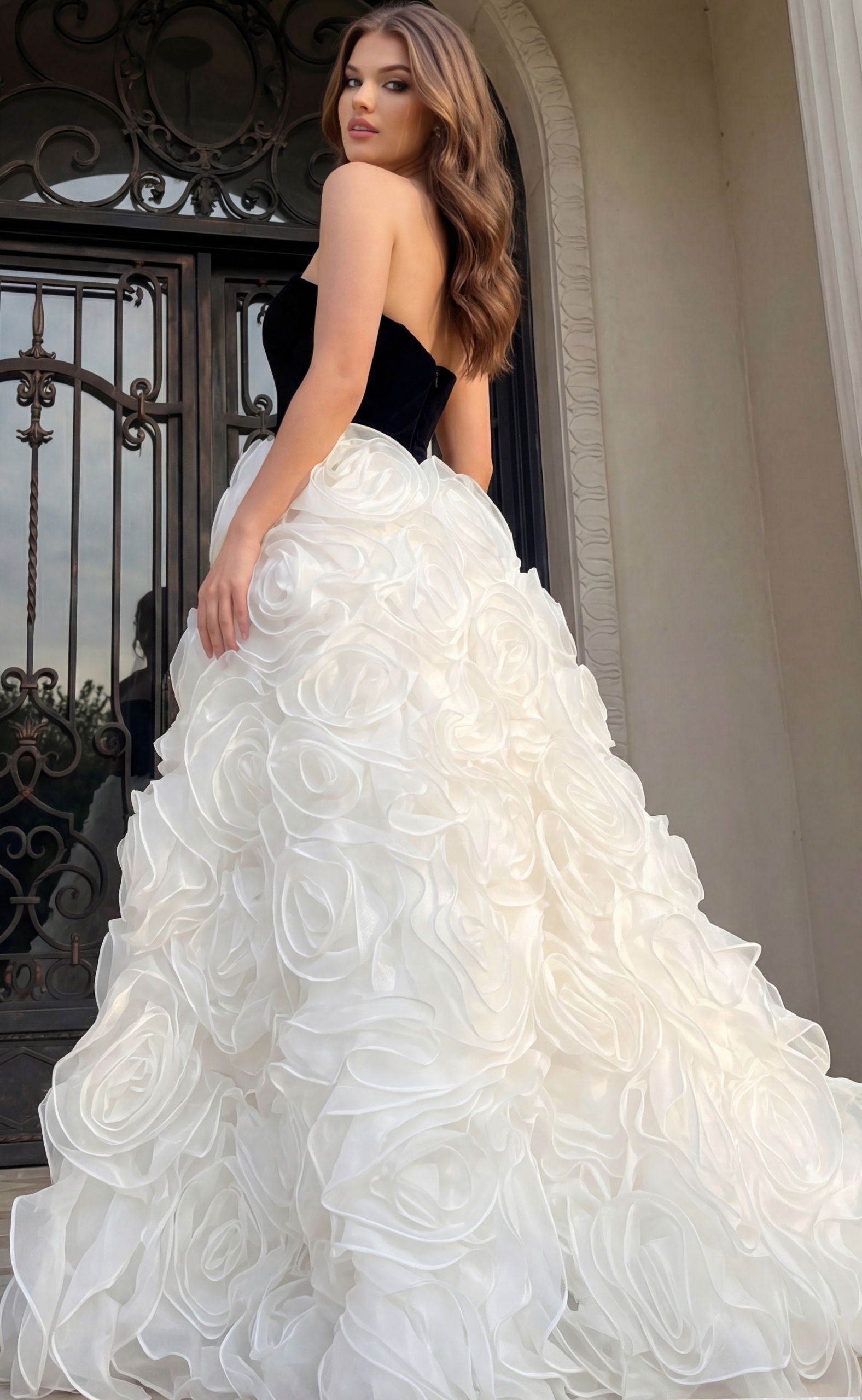 Prom Dresses Formal Long 3D Floral Prom Dress Jovani 45883 Black/Ivory