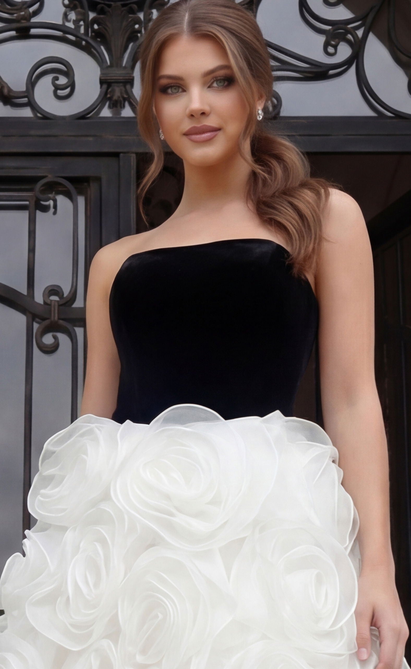 Prom Dresses Formal Long 3D Floral Prom Dress Jovani 45883 Black/Ivory