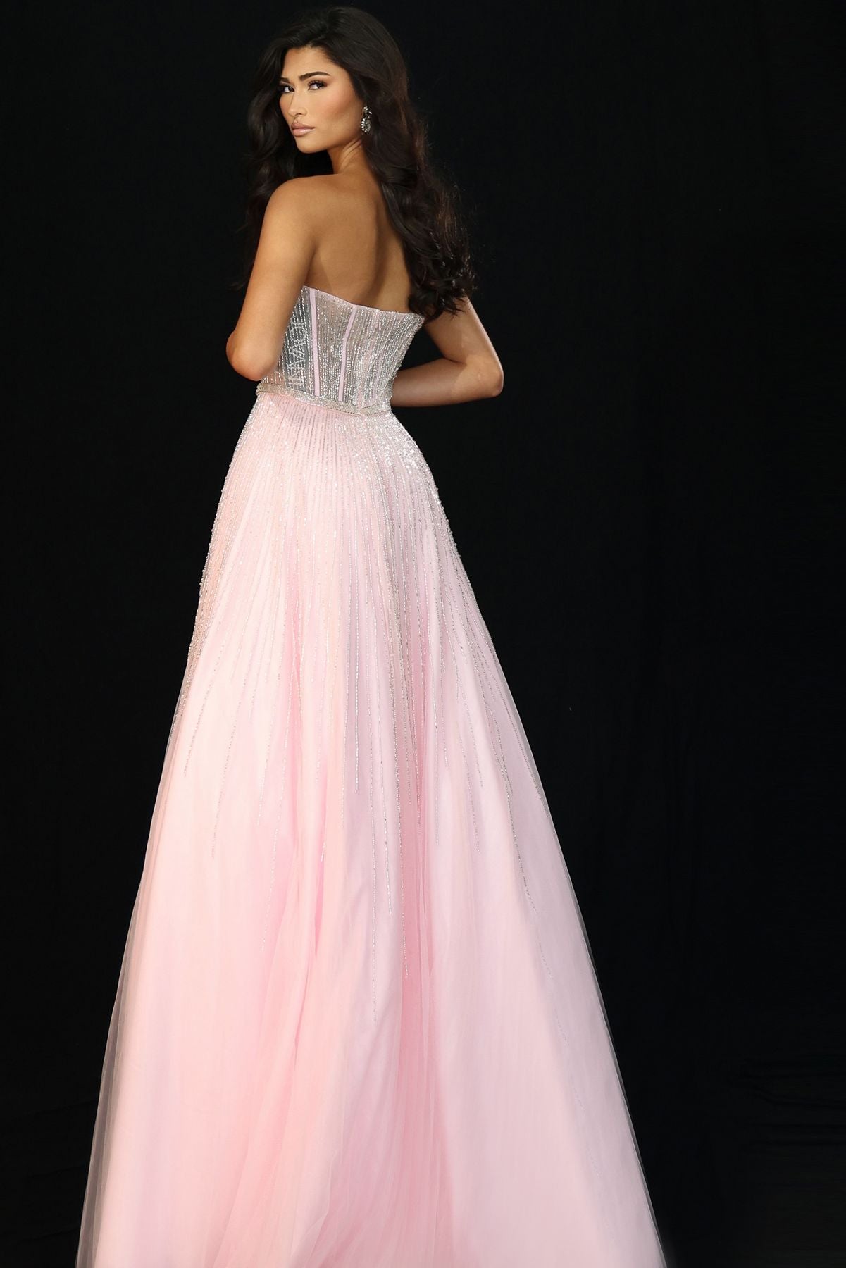Prom Dresses Corset Beaded Long Formal Fitted Prom Dress Pink