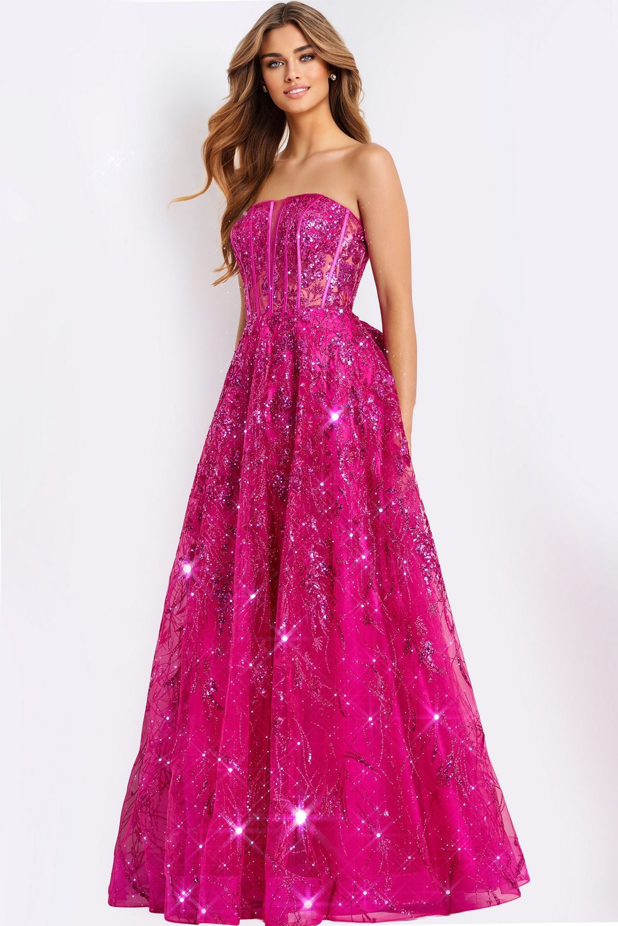 Prom Dresses Long Formal Corset Ball Gown Glitter Prom Dress Rasberry