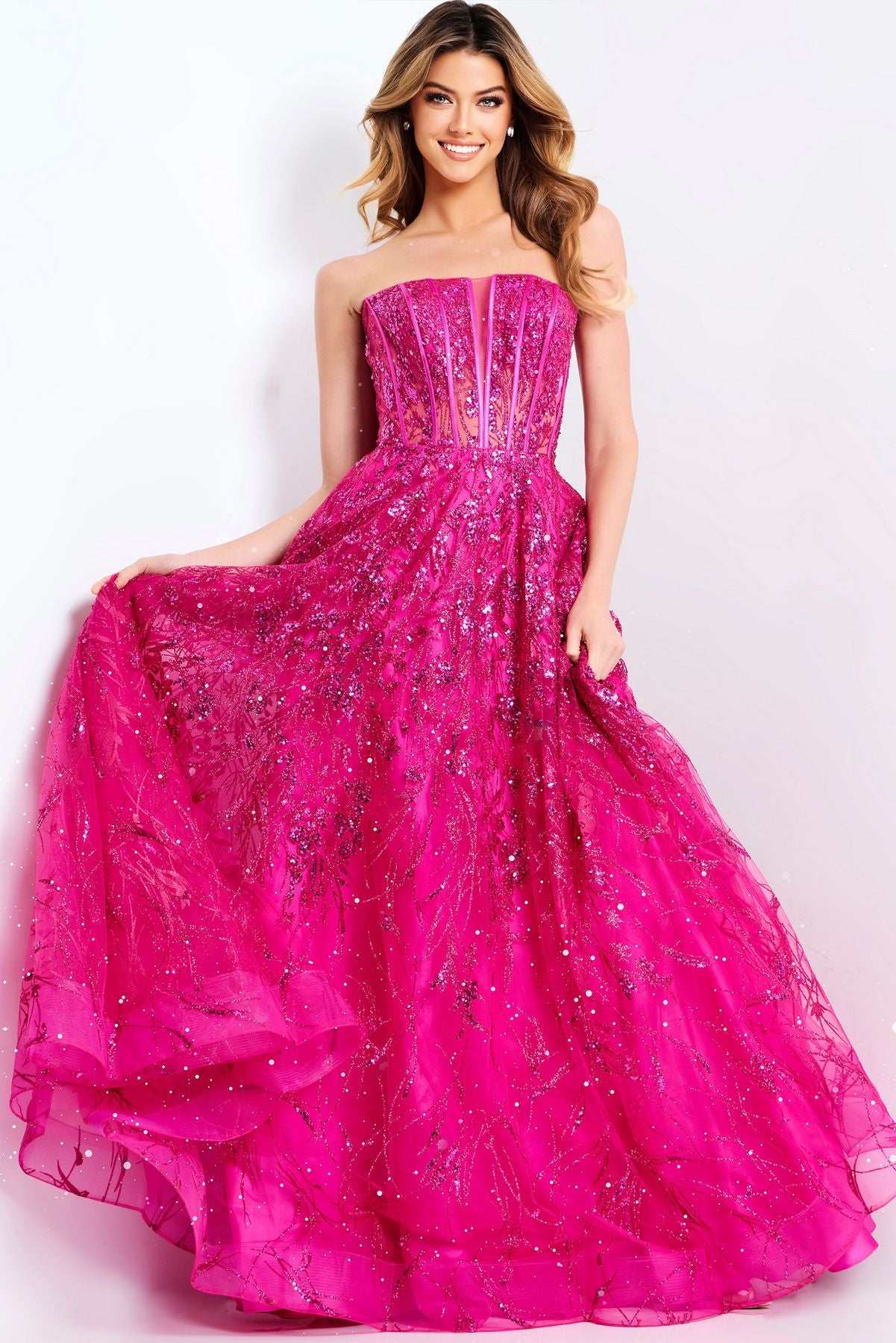 Prom Dresses Long Formal Corset Ball Gown Glitter Prom Dress Rasberry