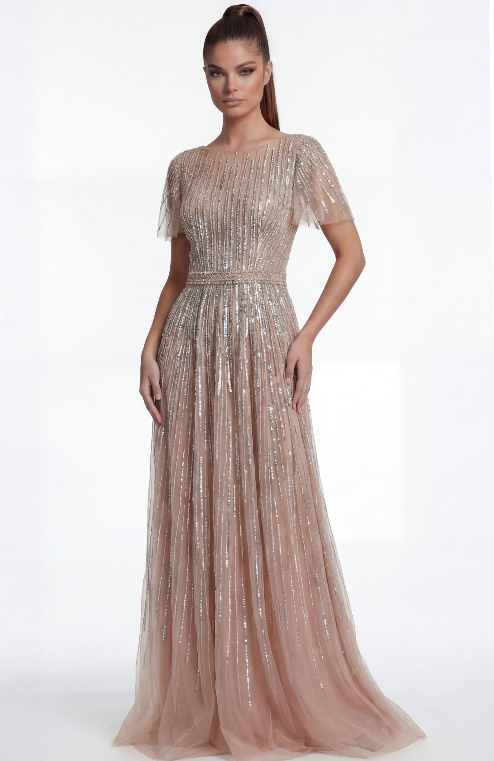 Formal Dresses Long Formal Beaded A Line Evening Prom Dress Jovani 46063 Dark Nude