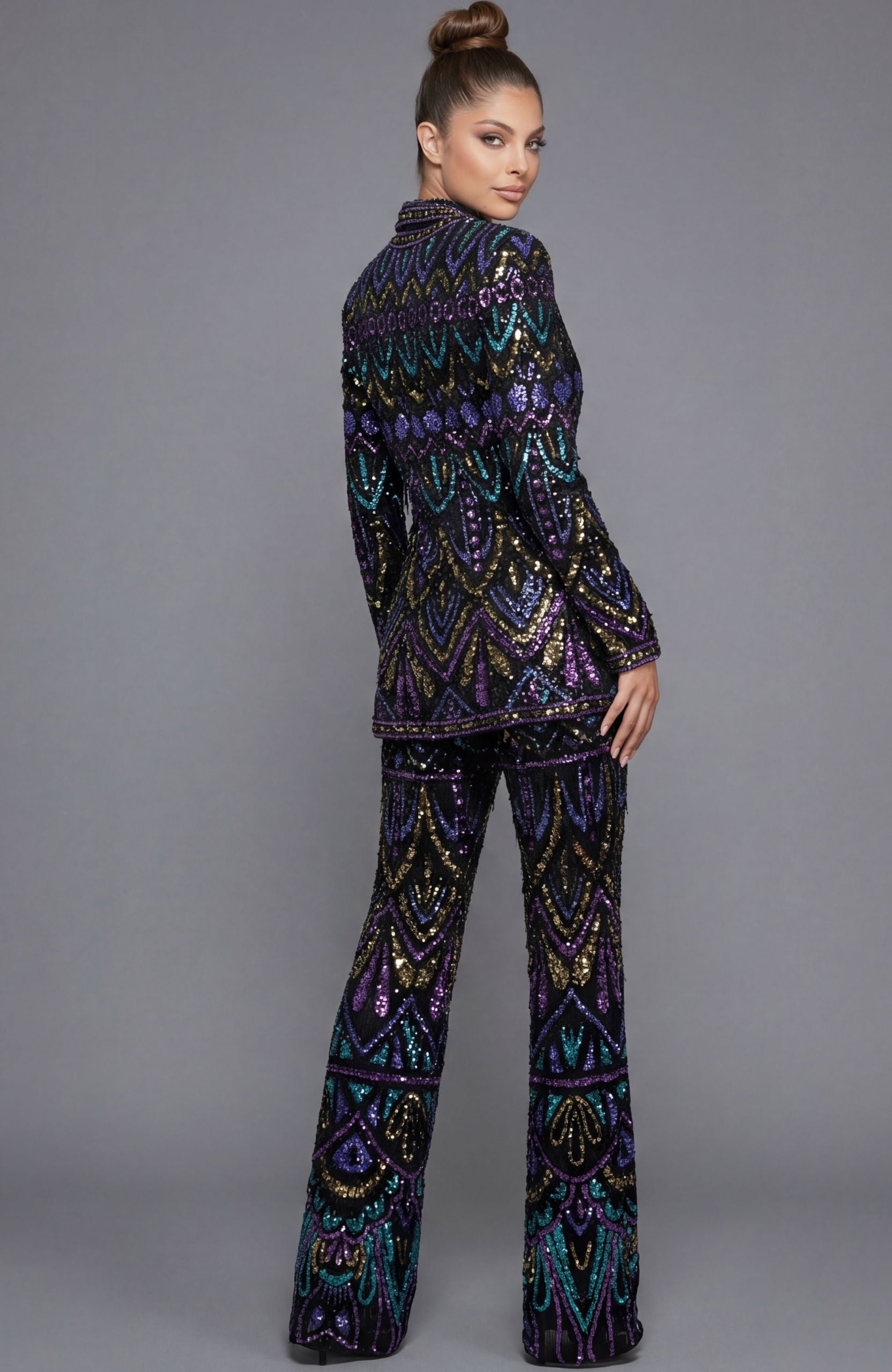 Pant Suit Long Sleeve Beaded Formal Pant Suit Jovani 46094 Black/Multi