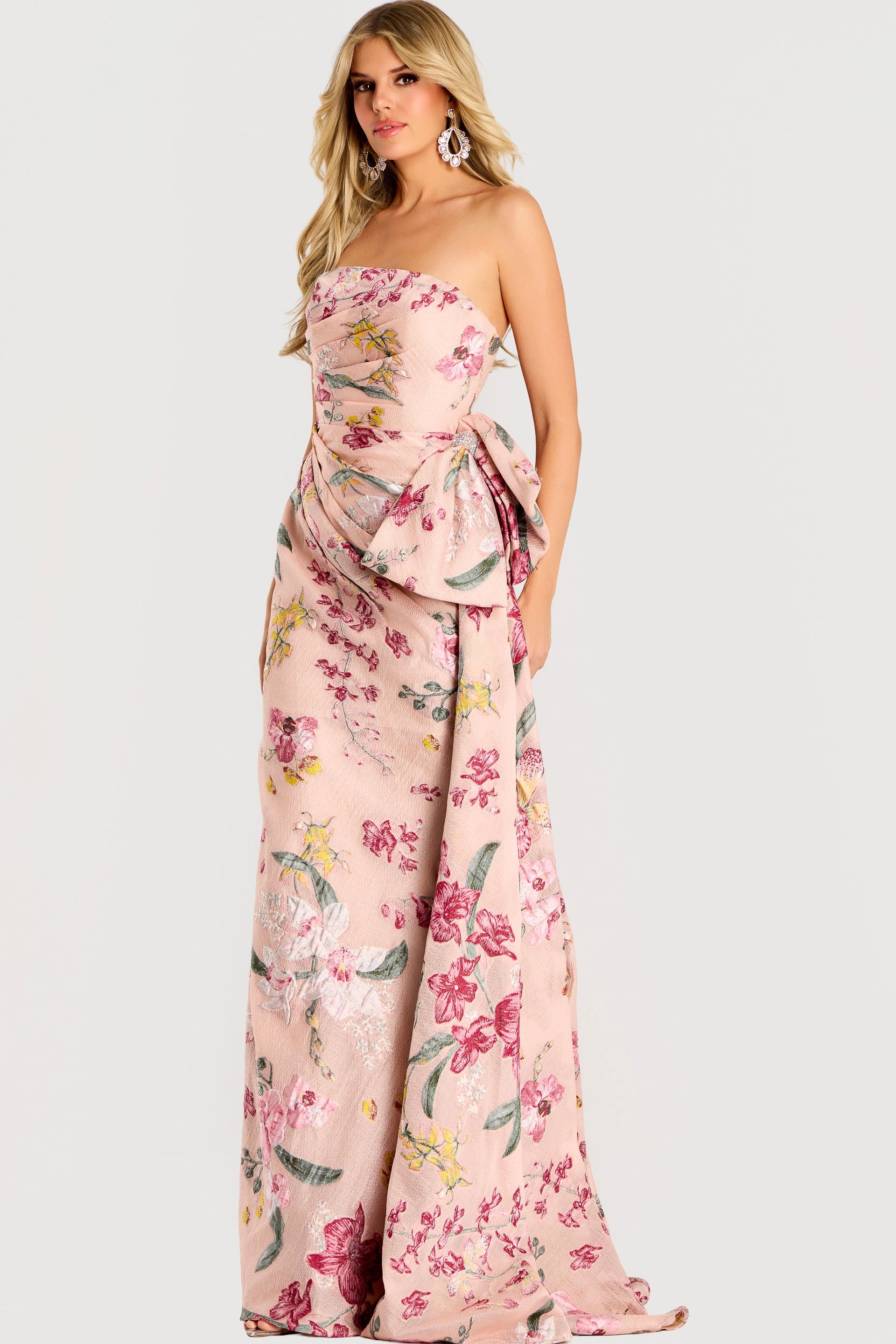Prom Dresses Floral Long Formal Pleated Prom Dress Jovani 46242 Multi