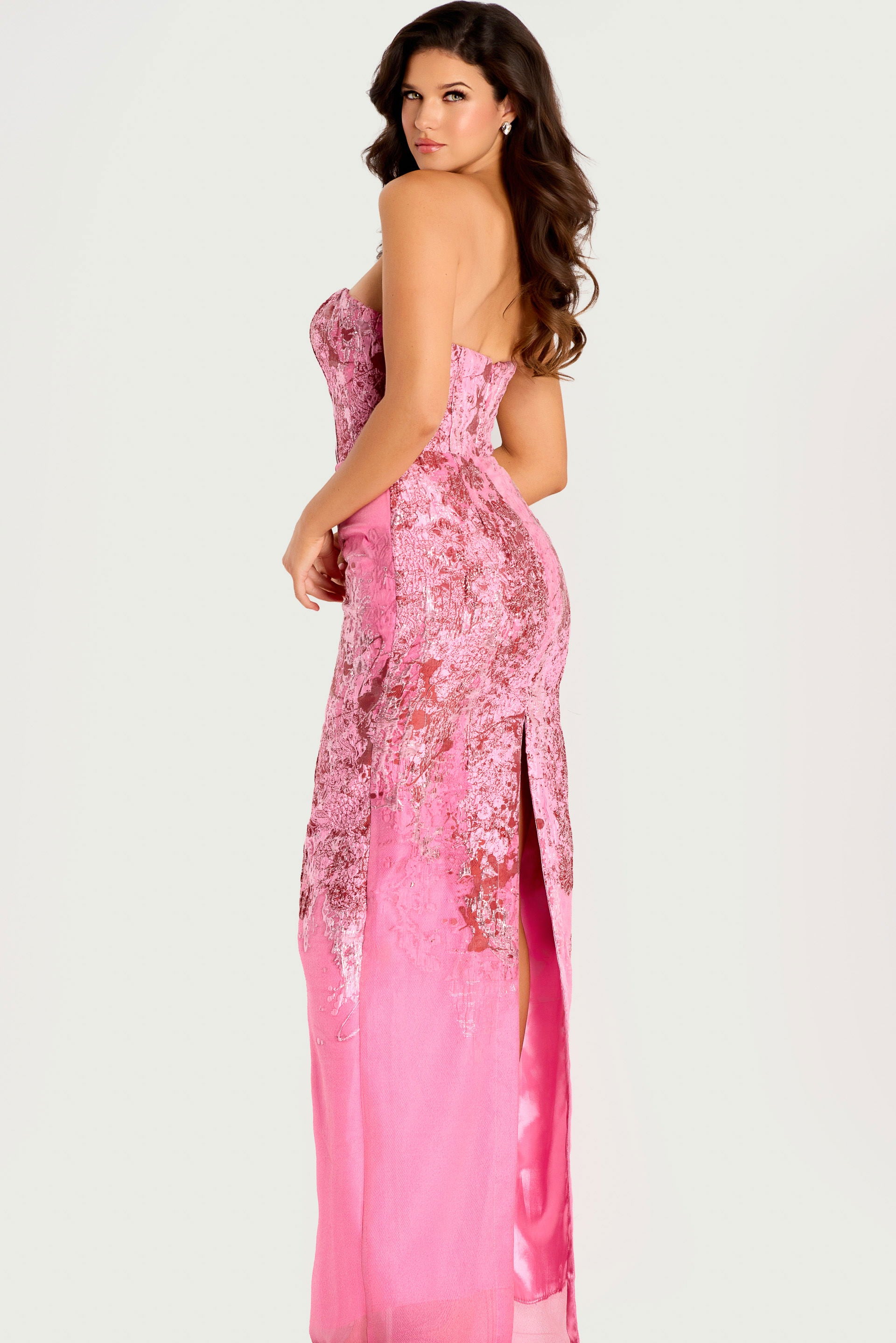 Prom Dresses Sequin Long Formal Metallic Beaded Floral Prom Dress Jovani 46258 Pink