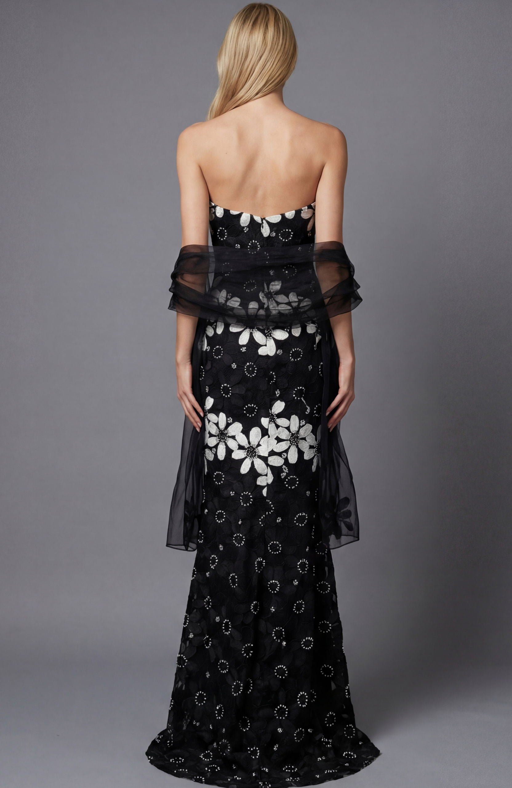 Prom Dresses Floral Long Formal Fitted Prom Dress Jovani 46261 Black/White