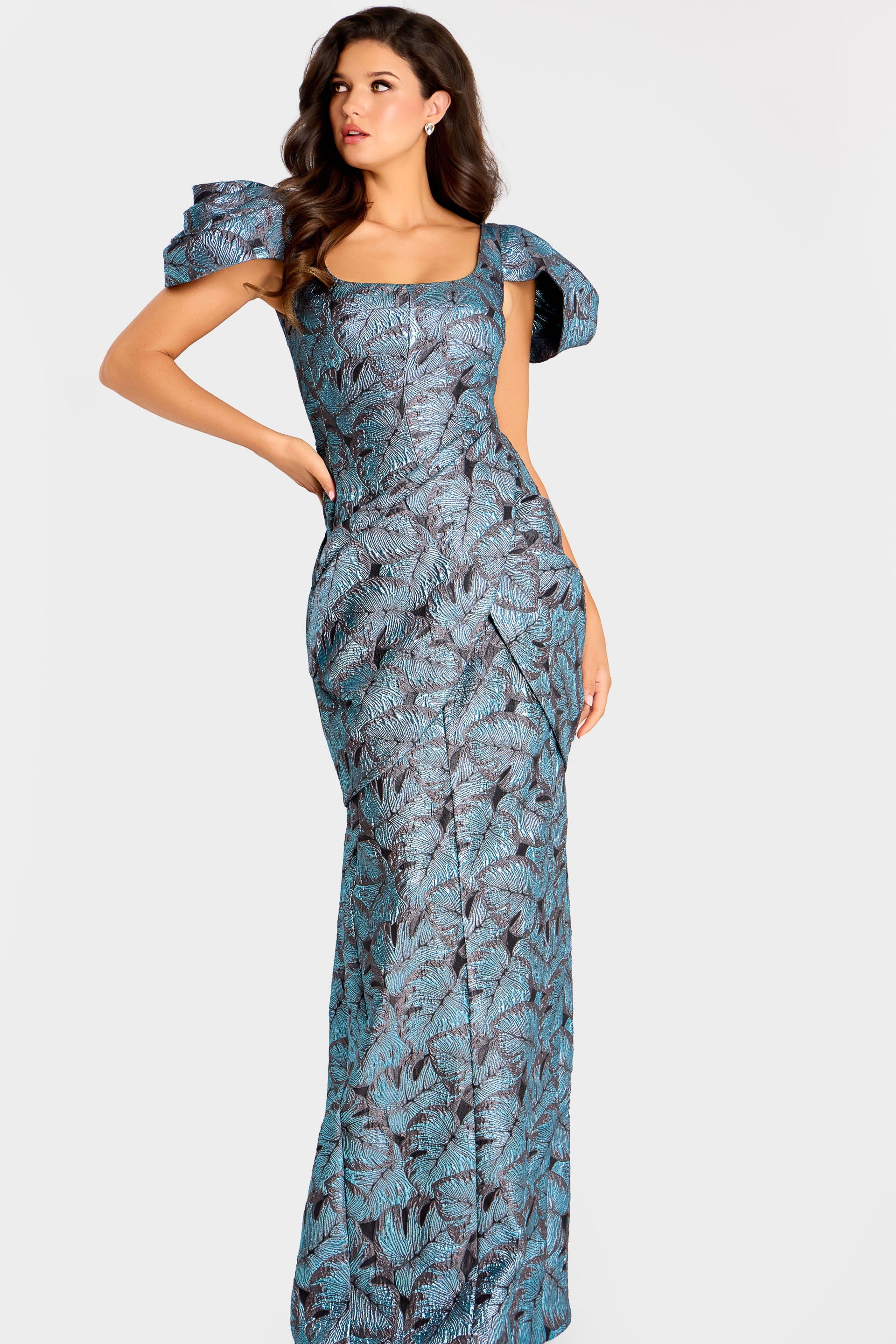 Formal Dresses Metallic Long Slit Formal Dress Jovani 46273 Blue/Brown