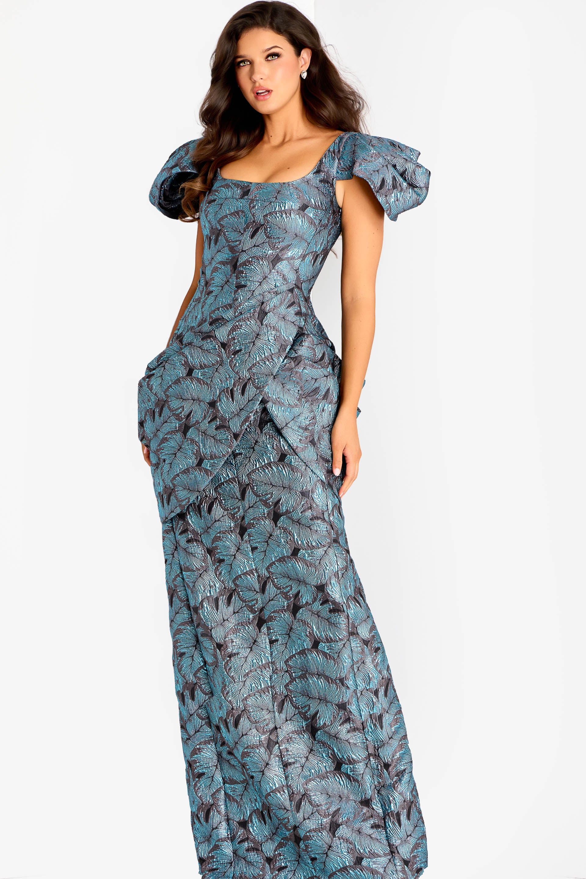 Formal Dresses Metallic Long Slit Formal Dress Jovani 46273 Blue/Brown