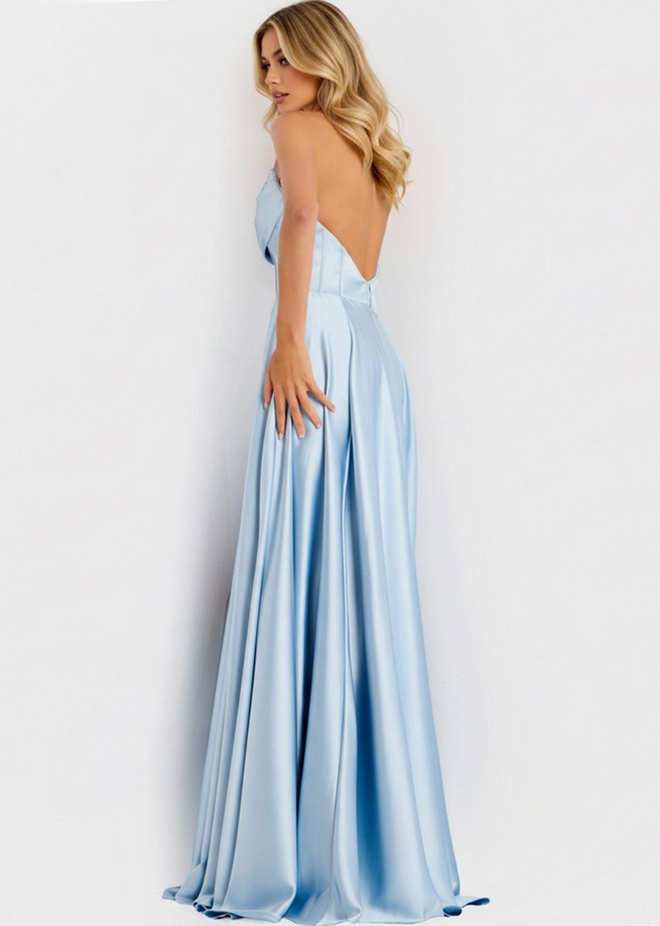 Prom Dresses Corset Fitted Ball Gown Formal Long Prom Dress Light Blue