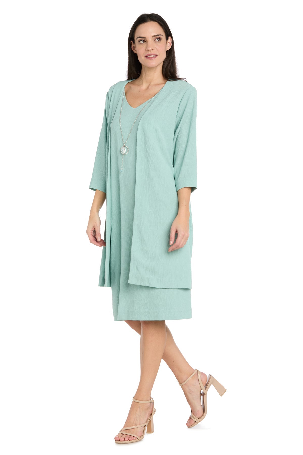 V-Neck Knee Length Jacket Dress by R&M Richards 4650 in Sage