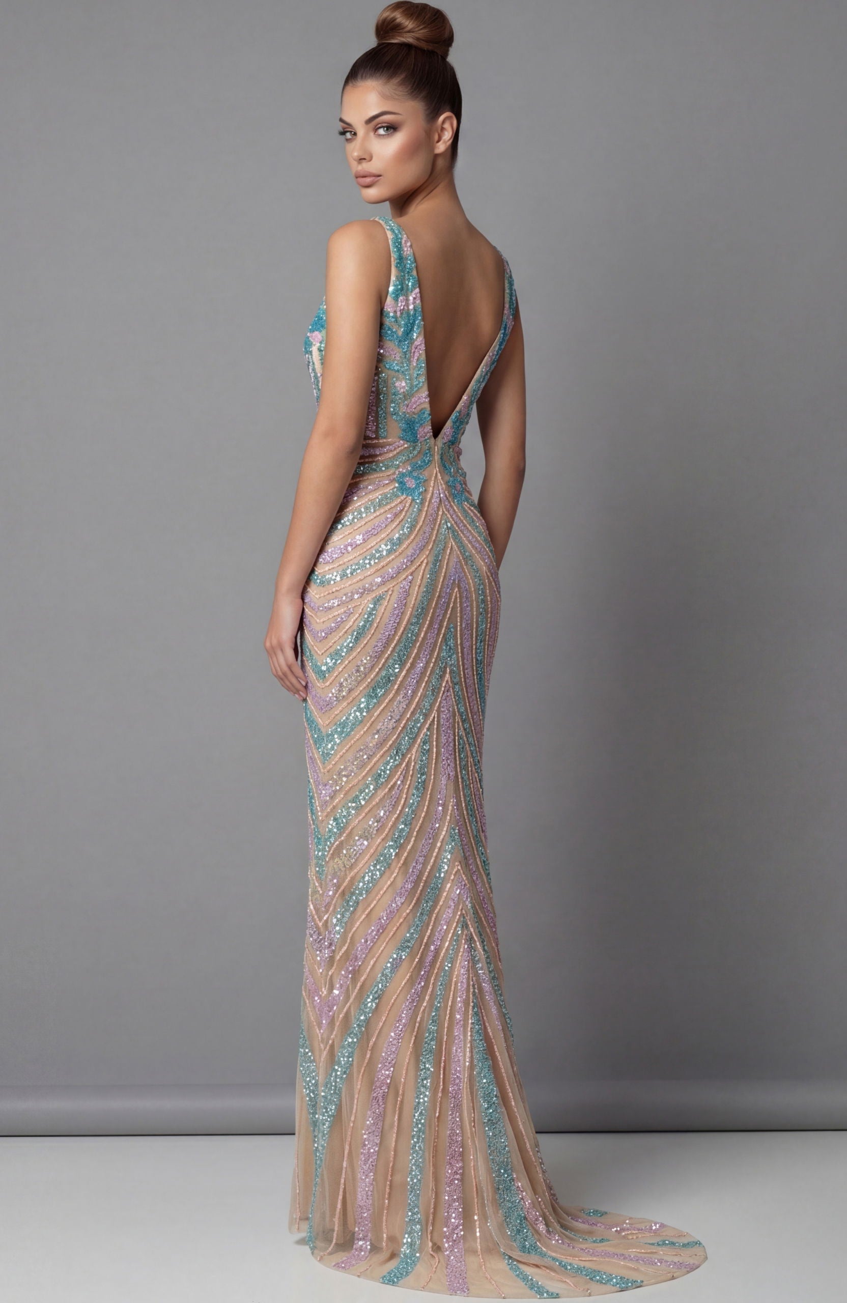 Prom Dresses Beaded Long Formal Fitted Evening Dress Jovani 46515 Nude/ Multi