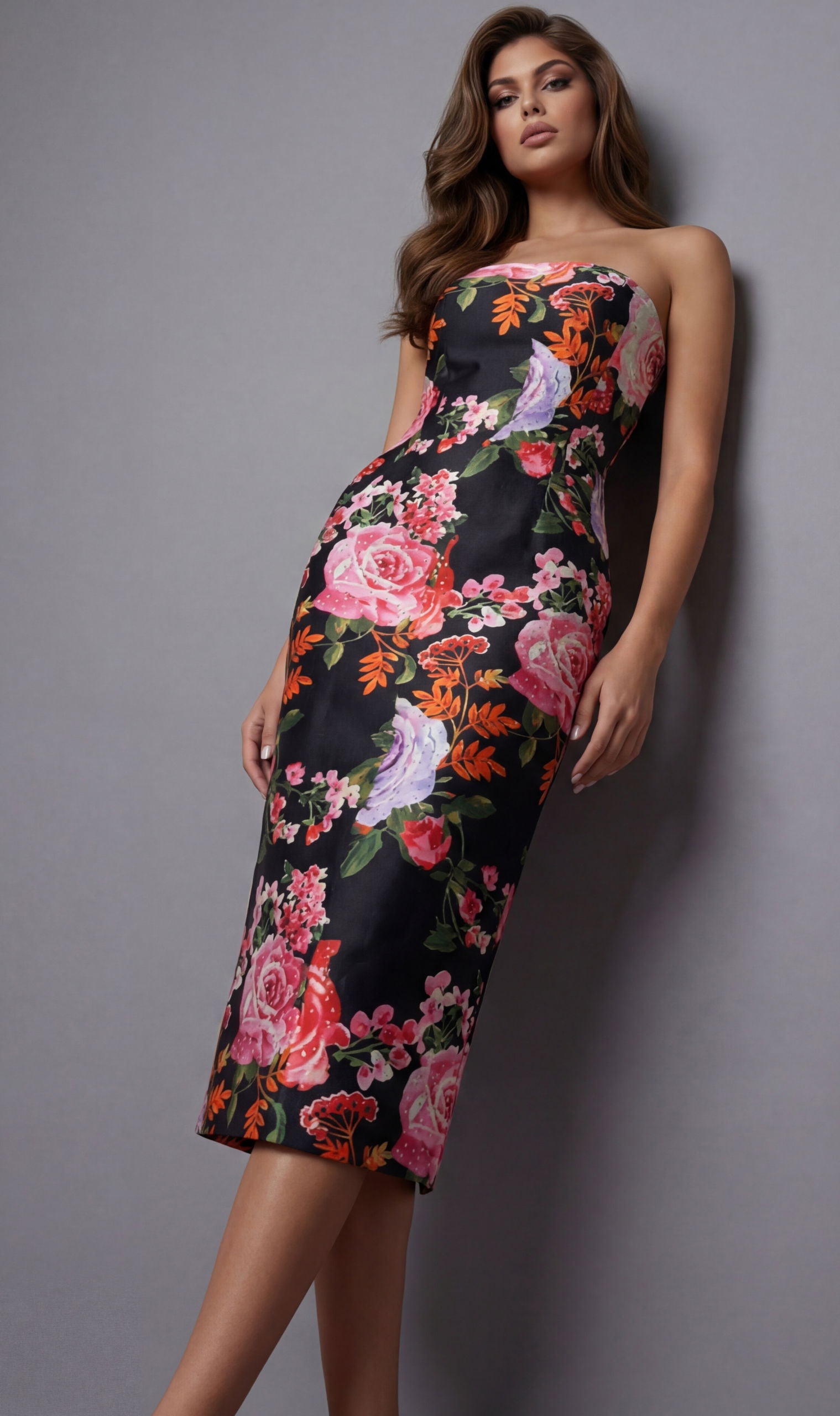 Cocktail Dresses Short Floral Print Fitted Midi Cocktail Dress Jovani 46565 Print