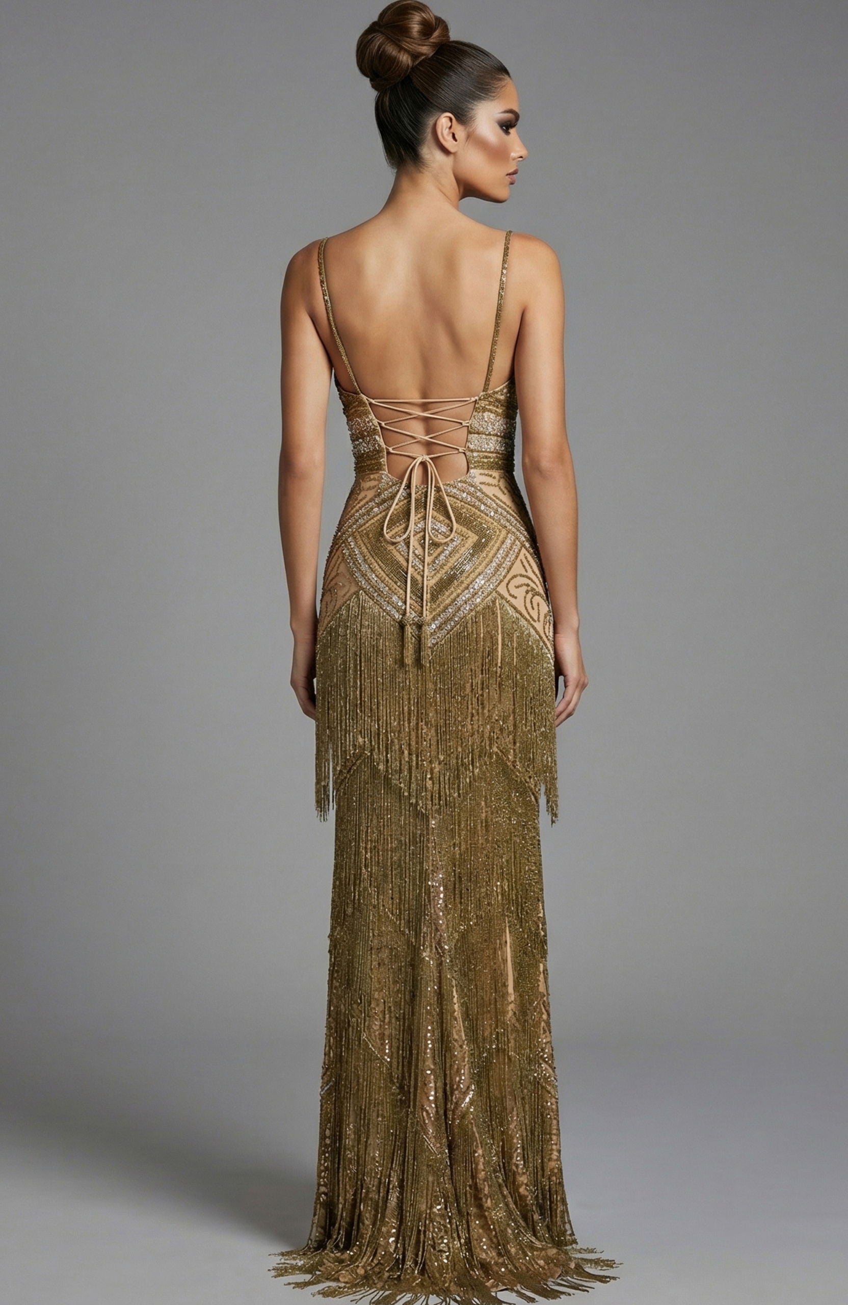 Prom Dresses Ruffle Fitted Long Formal Beaded Slit Prom Dress Jovani 46640 Nude/ Gold
