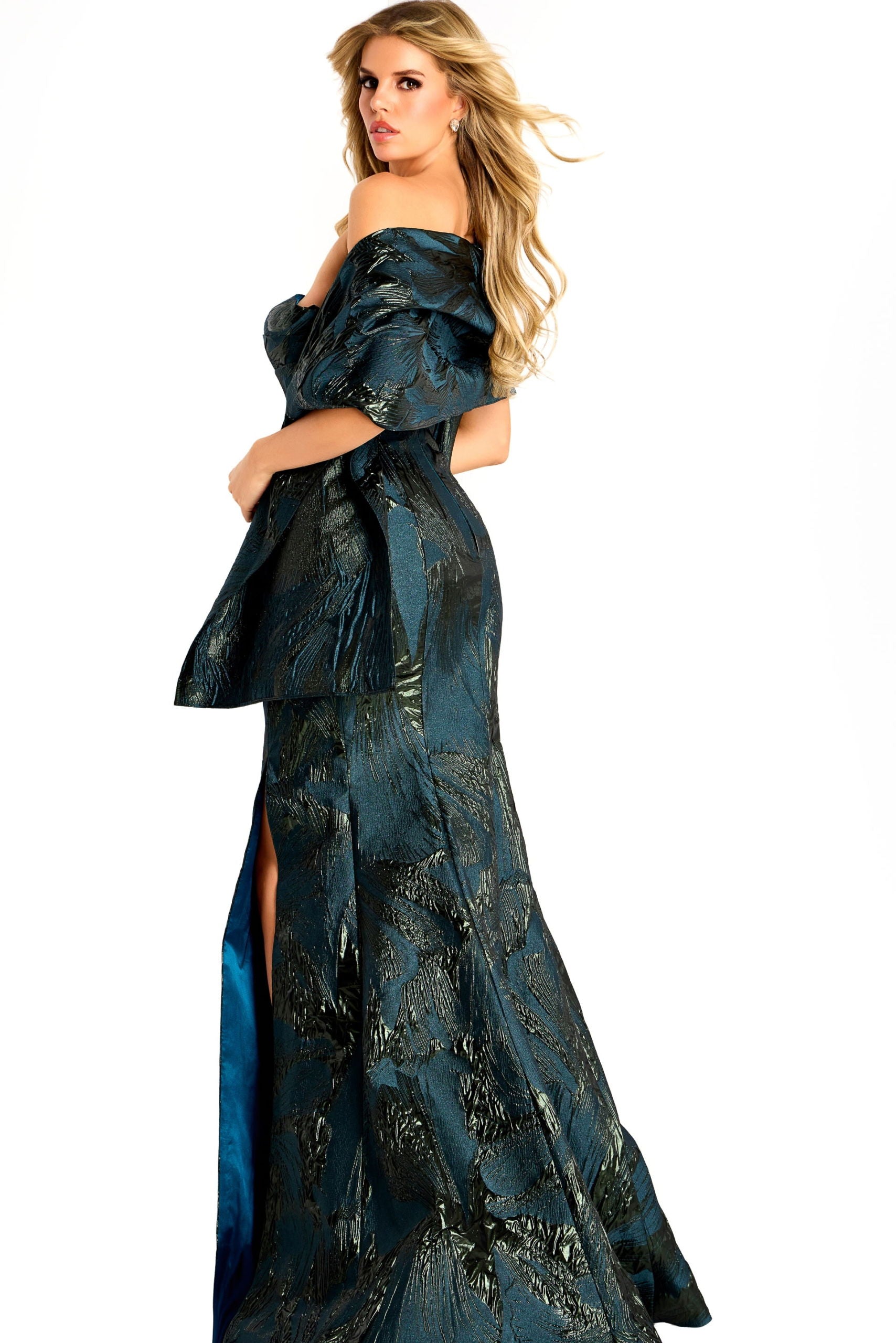 Prom Dresses Metallic Long Formal Slit Prom Dress Jovani 46672 Hunter