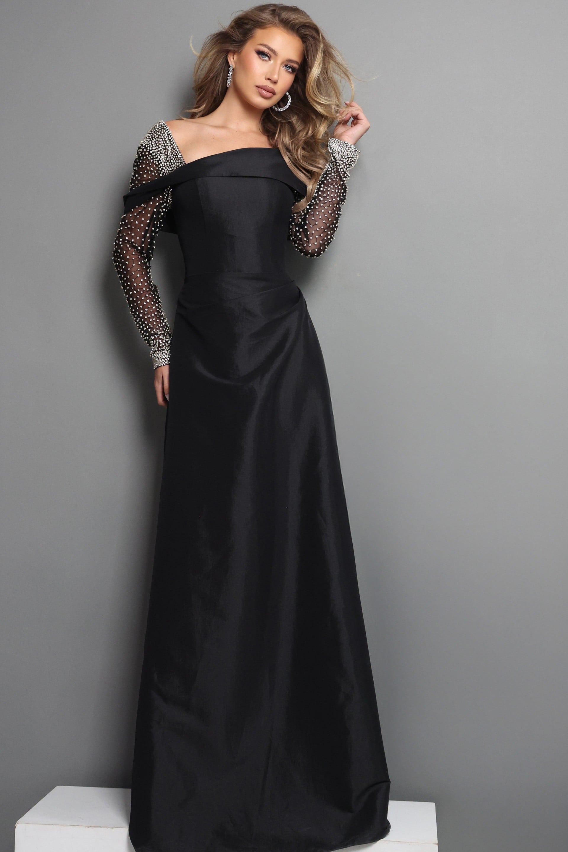 Off-the-Shoulder Floor-Length Satin Evening A-Line Jovani 46769