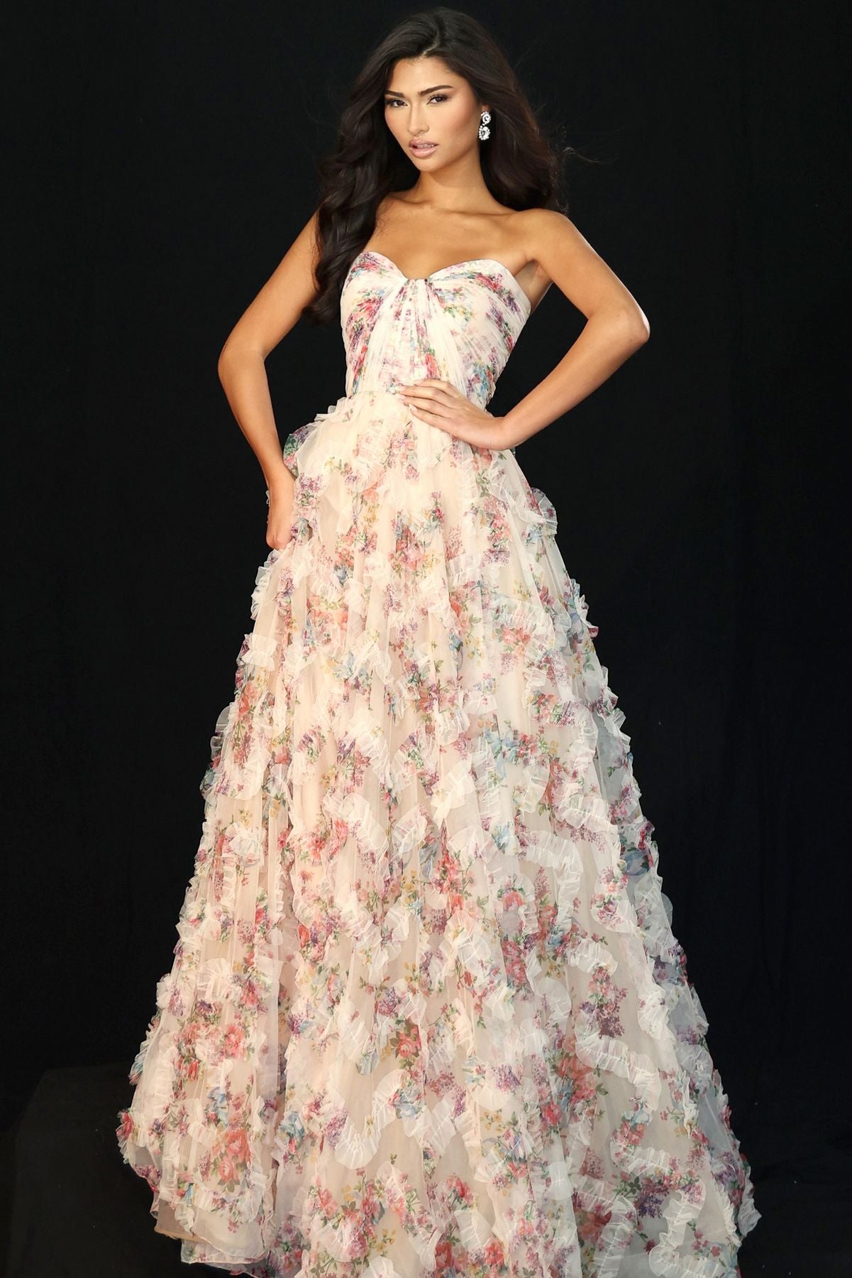 Prom Dresses Fitted Ruffle A Line Long Formal Prom Dress Multi