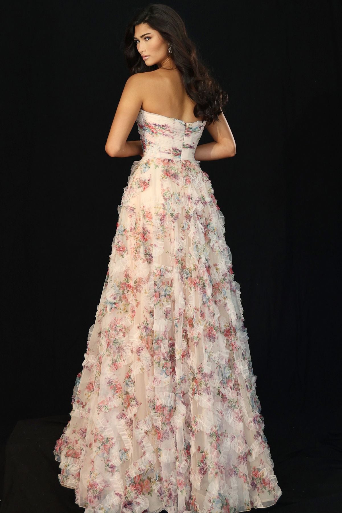 Prom Dresses Fitted Ruffle A Line Long Formal Prom Dress Multi
