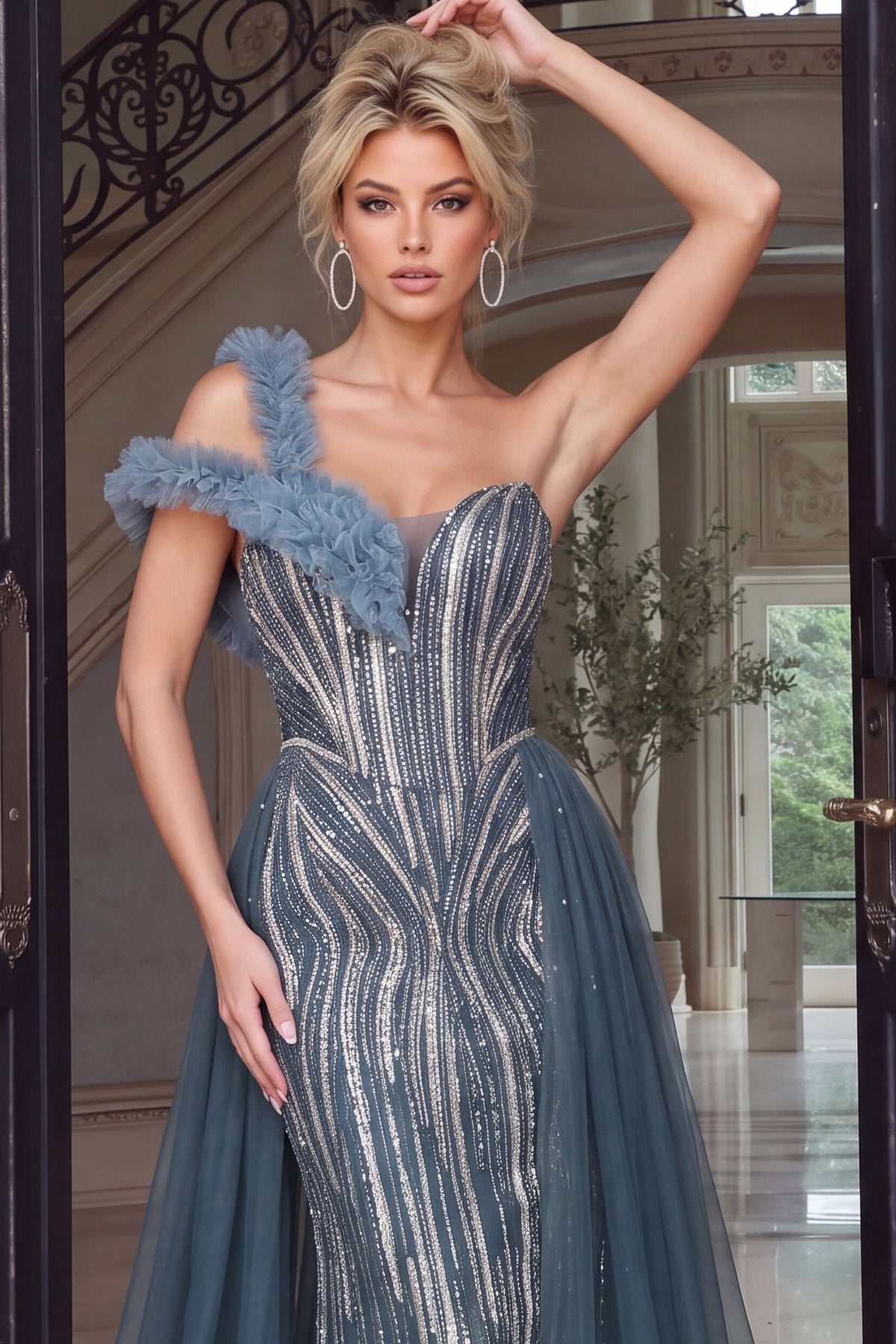 One-Shoulder Floor-Length Sequin Formal Mermaid Jovani 46820